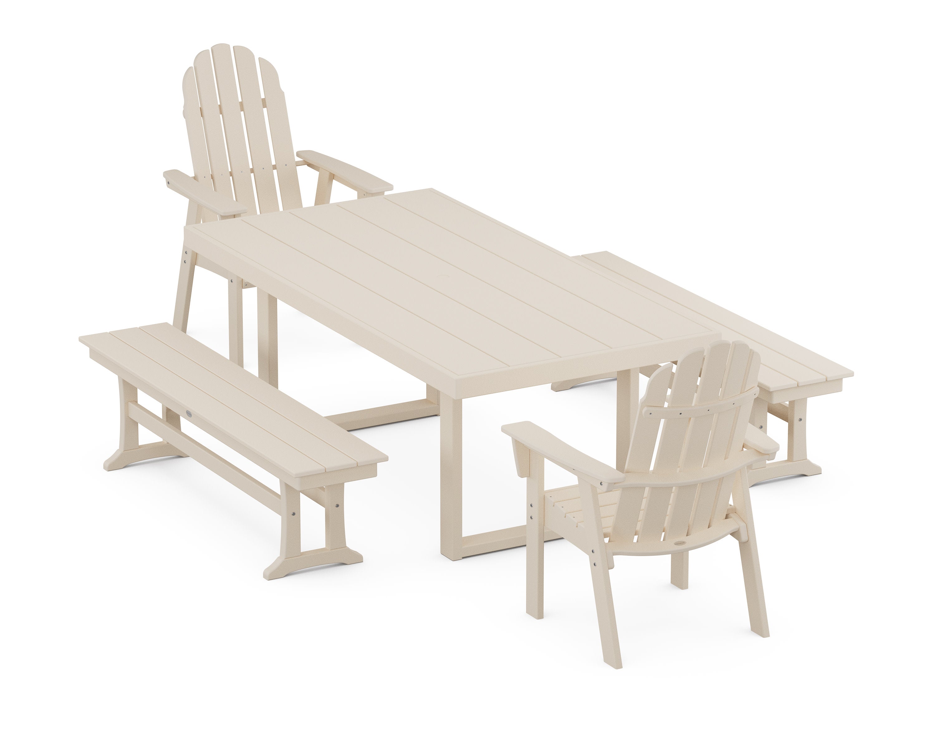Vineyard Adirondack 5-Piece Dining Set with Benches in Sand