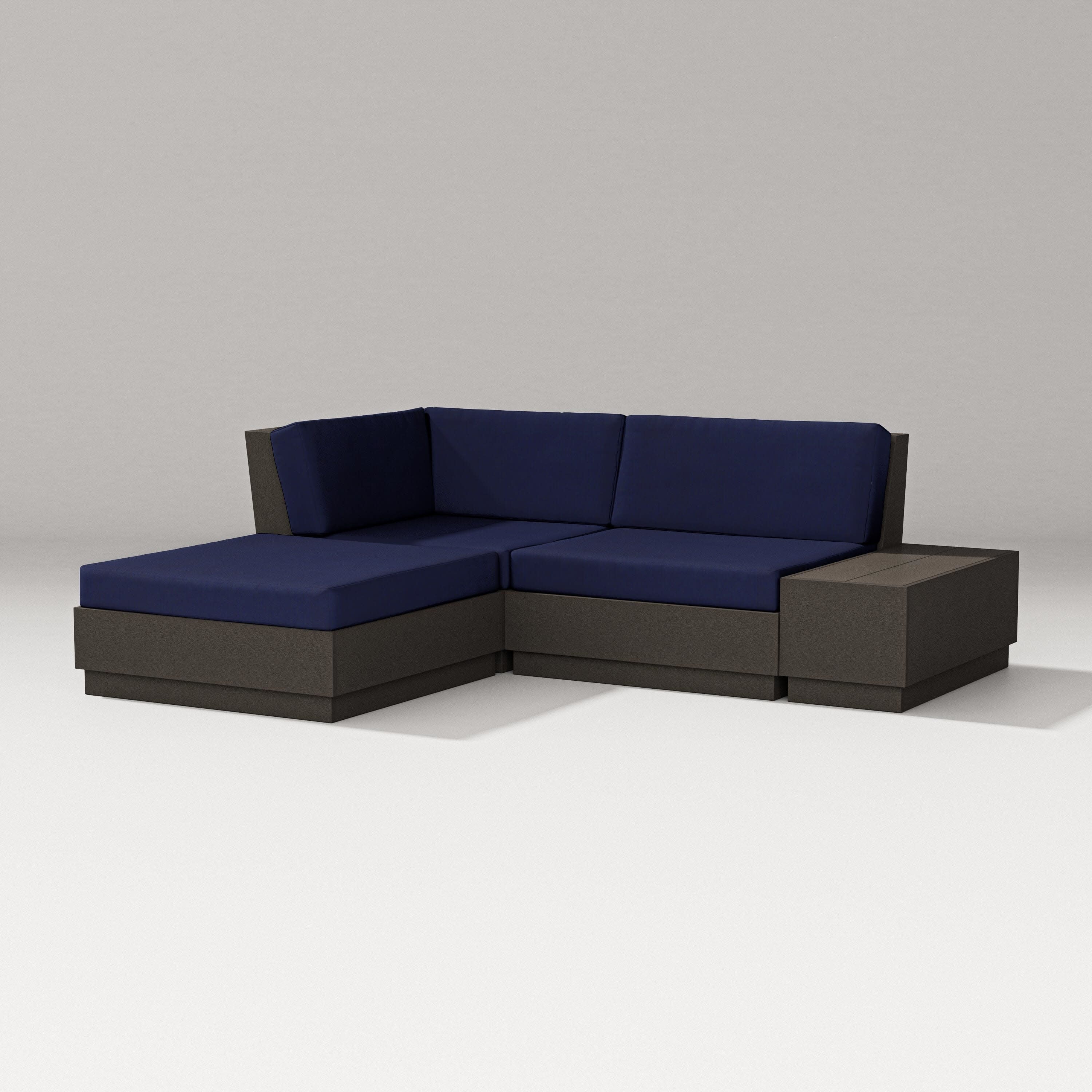 Elevate Loveseat Sectional with Chaise in Vintage Coffee / Navy