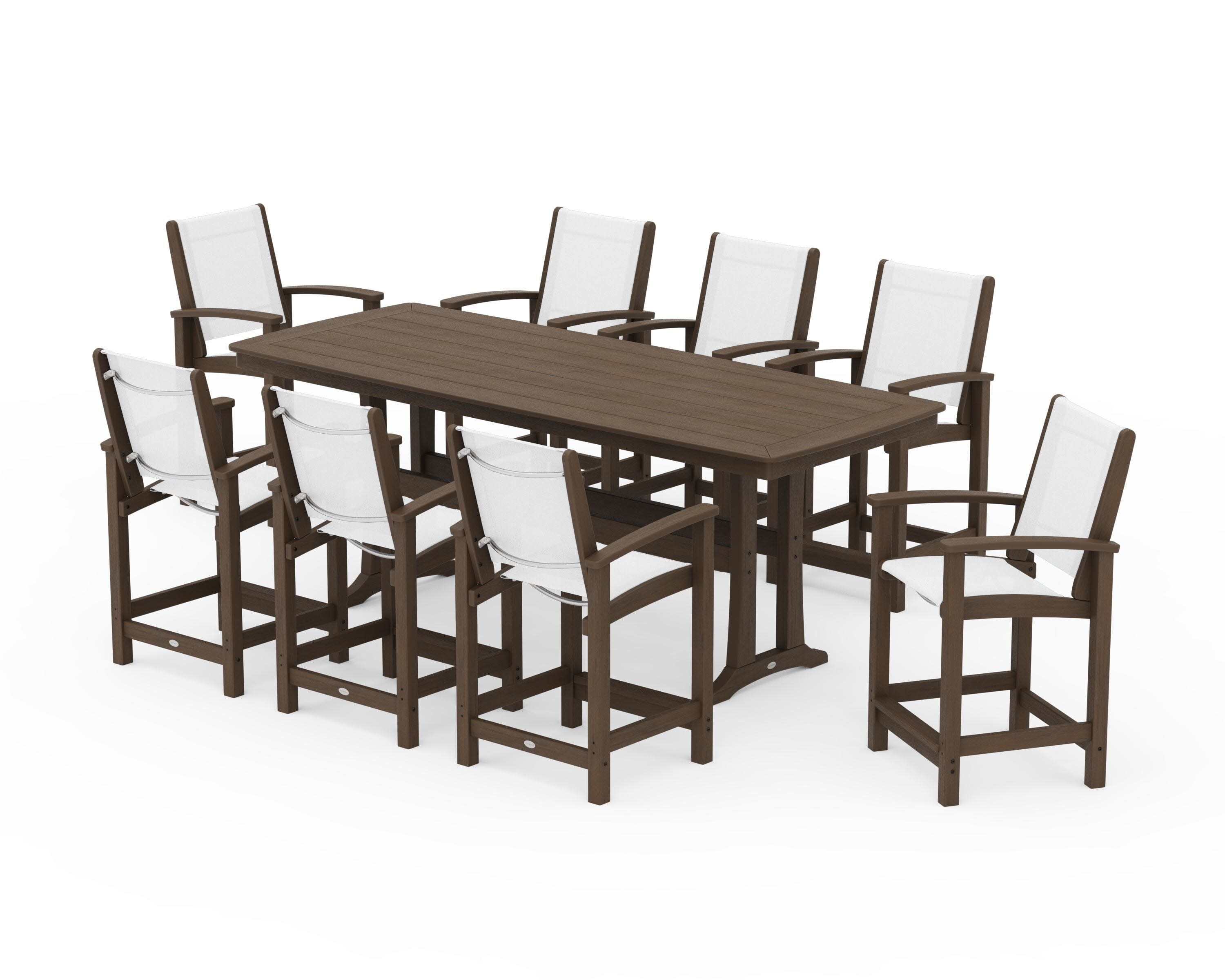 Coastal 9-Piece Counter Set with Trestle Legs in Kona / White Sling