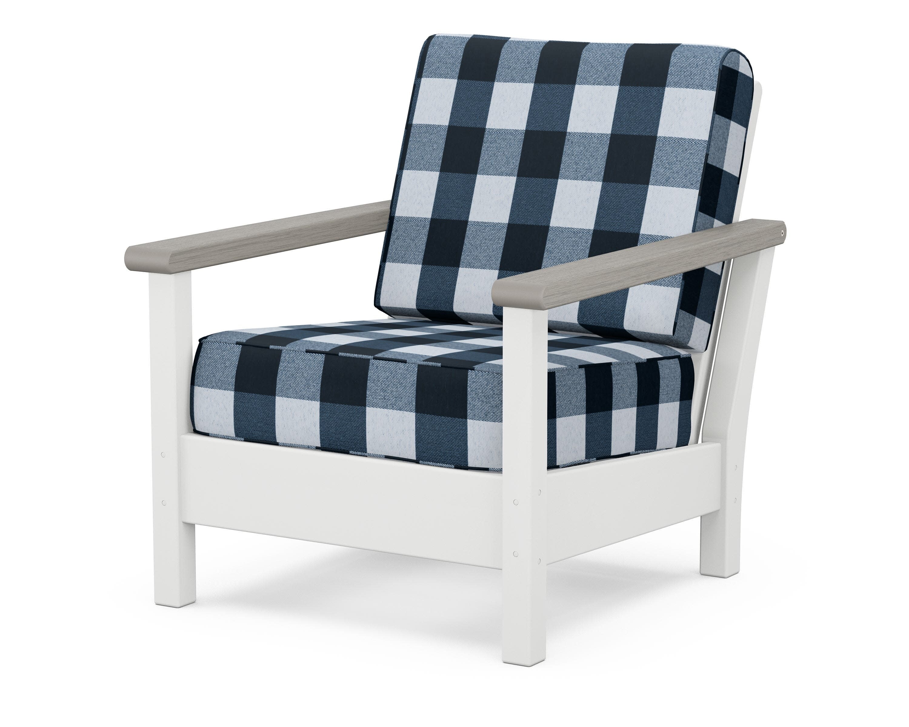 Harbour Deep Seating Chair in White / Driftwood / Buffalo Plaid Marine Indigo