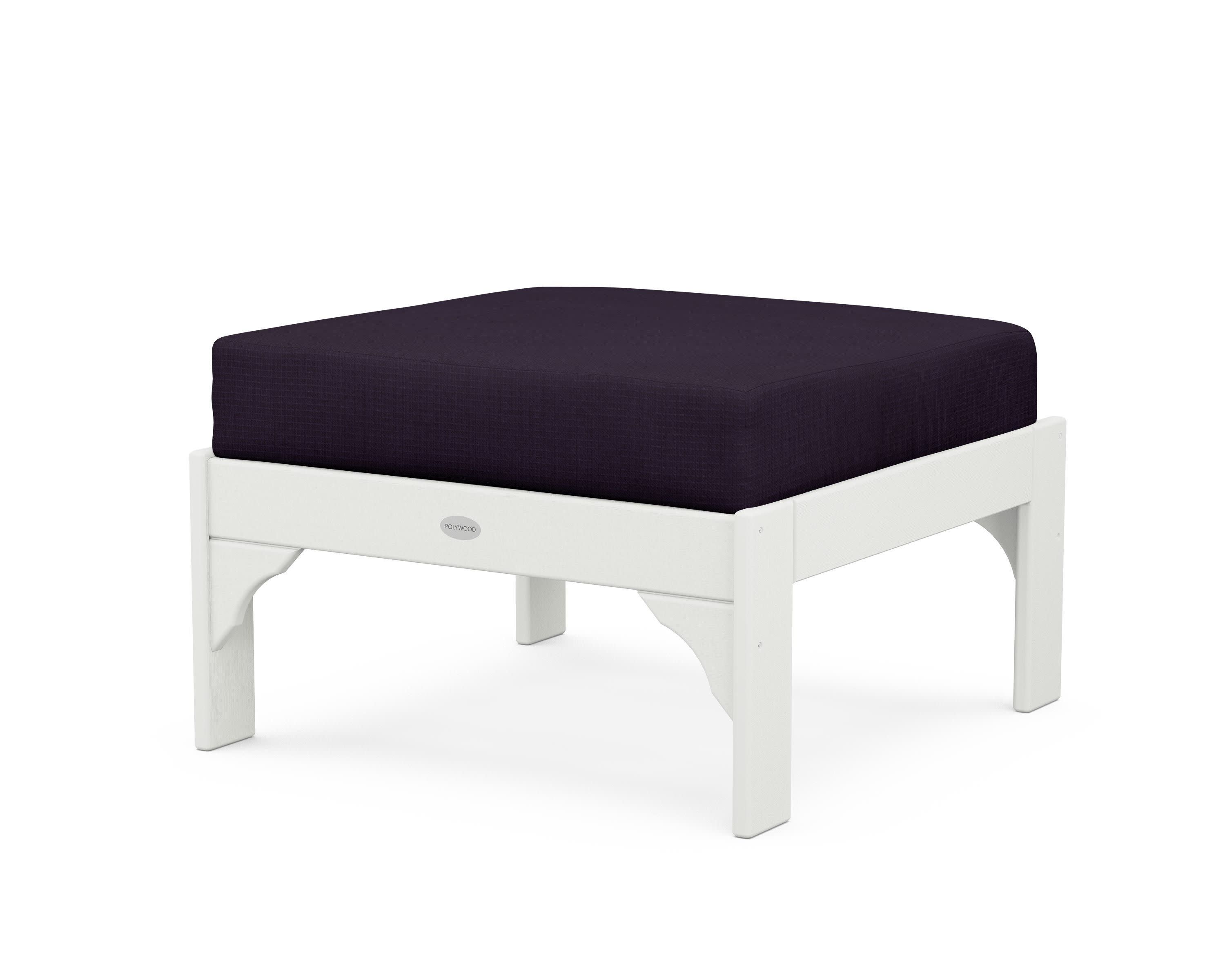 Vineyard Deep Seating Ottoman in Vintage White / Navy Linen