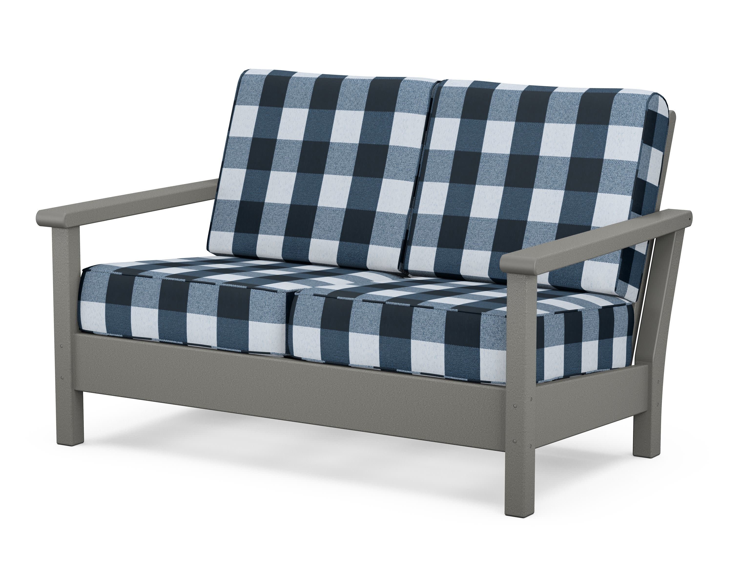 Harbour Deep Seating Loveseat in Slate Grey / Buffalo Plaid Marine Indigo