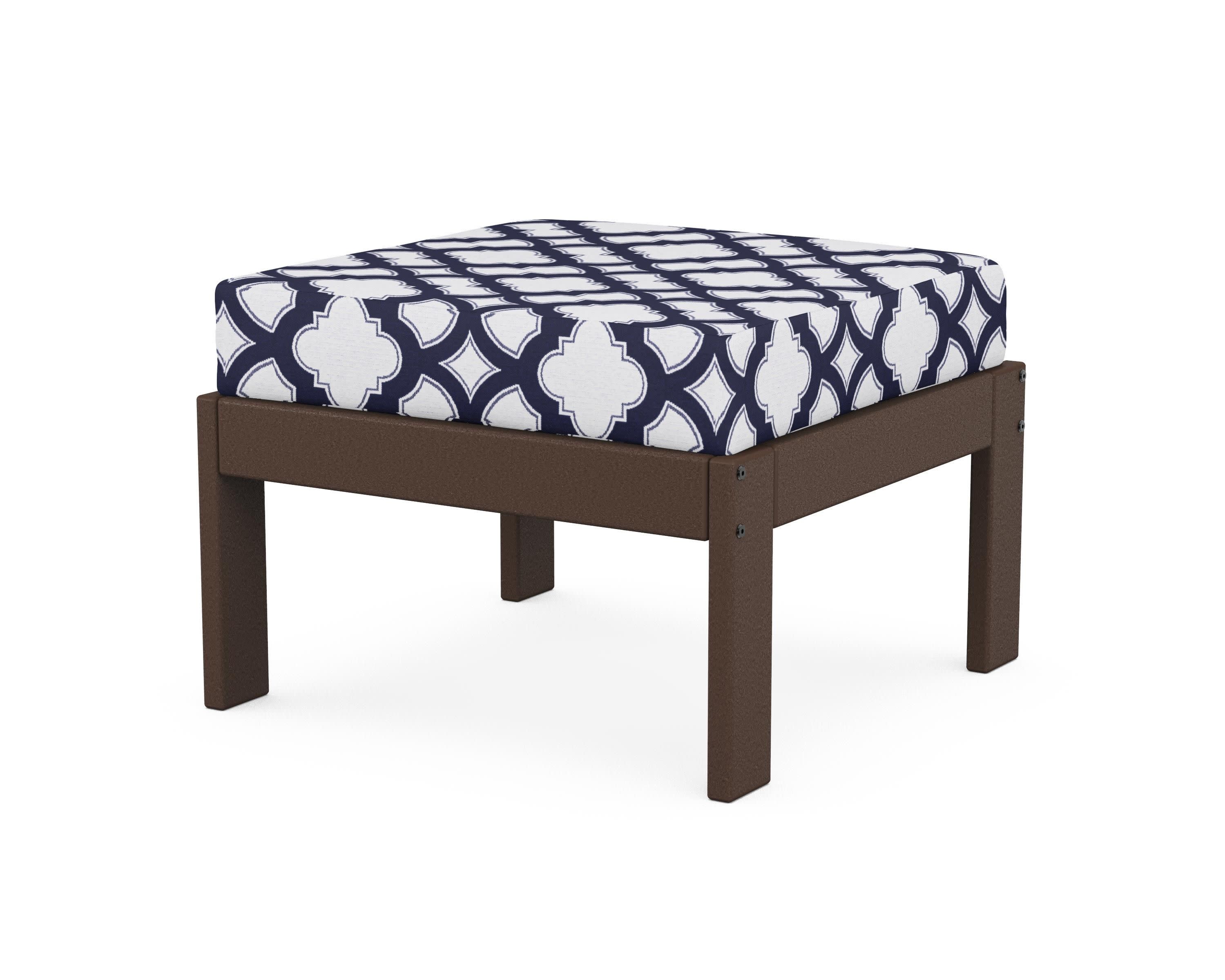 Vineyard Modular Ottoman in Mahogany / Trellis Navy