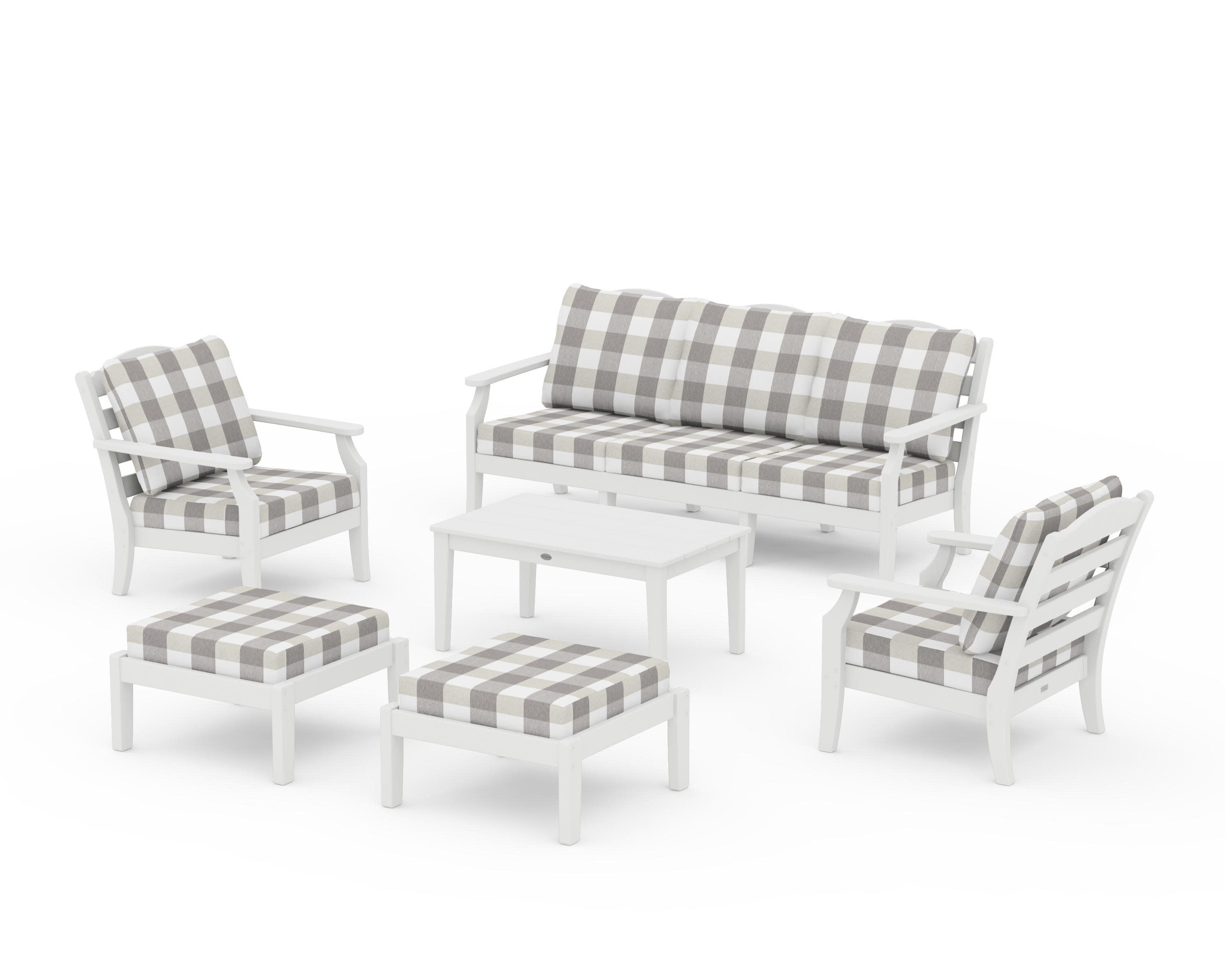 Savannah 6-Piece Lounge Sofa Set in Vintage White / Buffalo Plaid Grey Mist