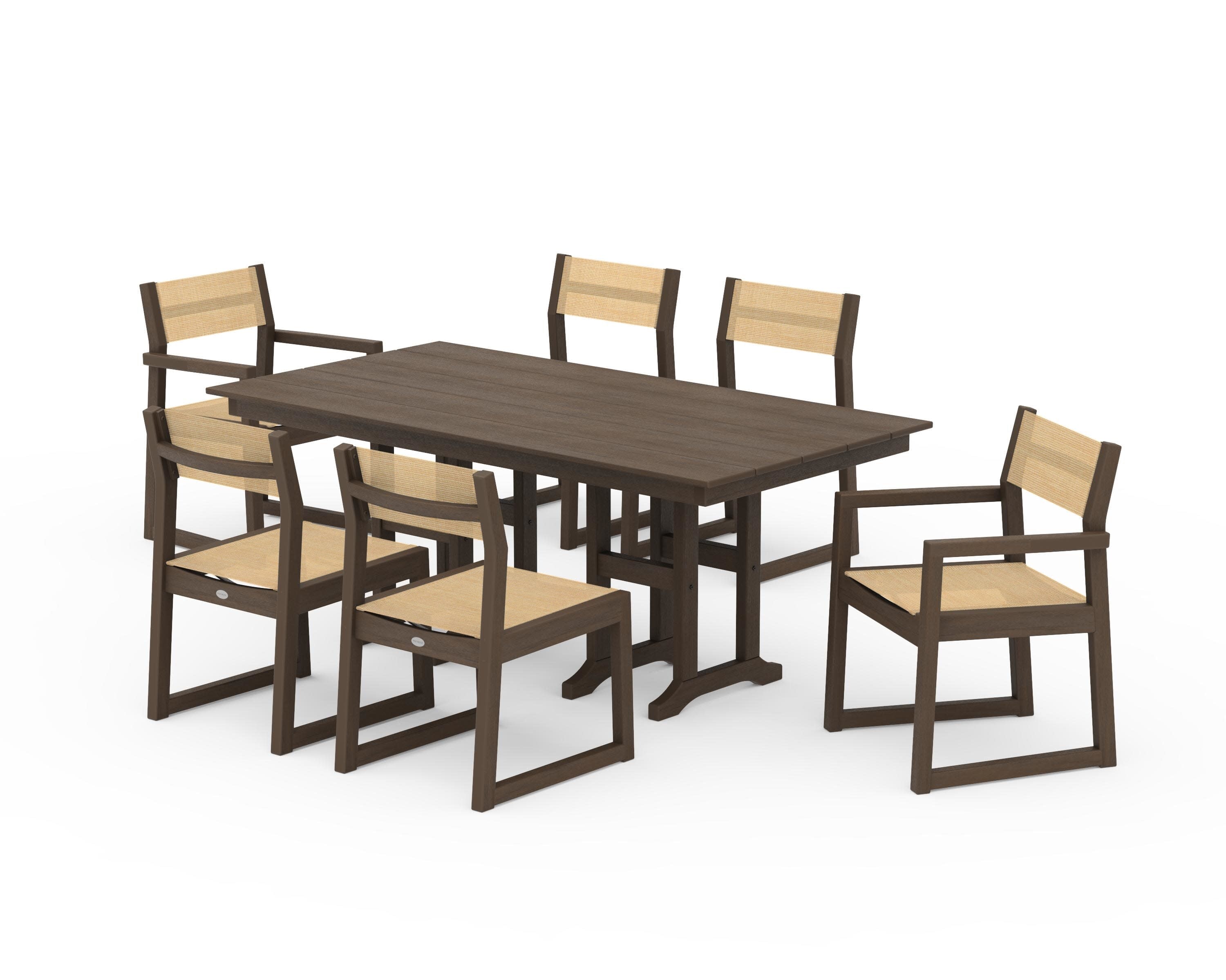 EDGE Sling 7-Piece Farmhouse Dining Set in Kona / Dupioni Apricot Sling