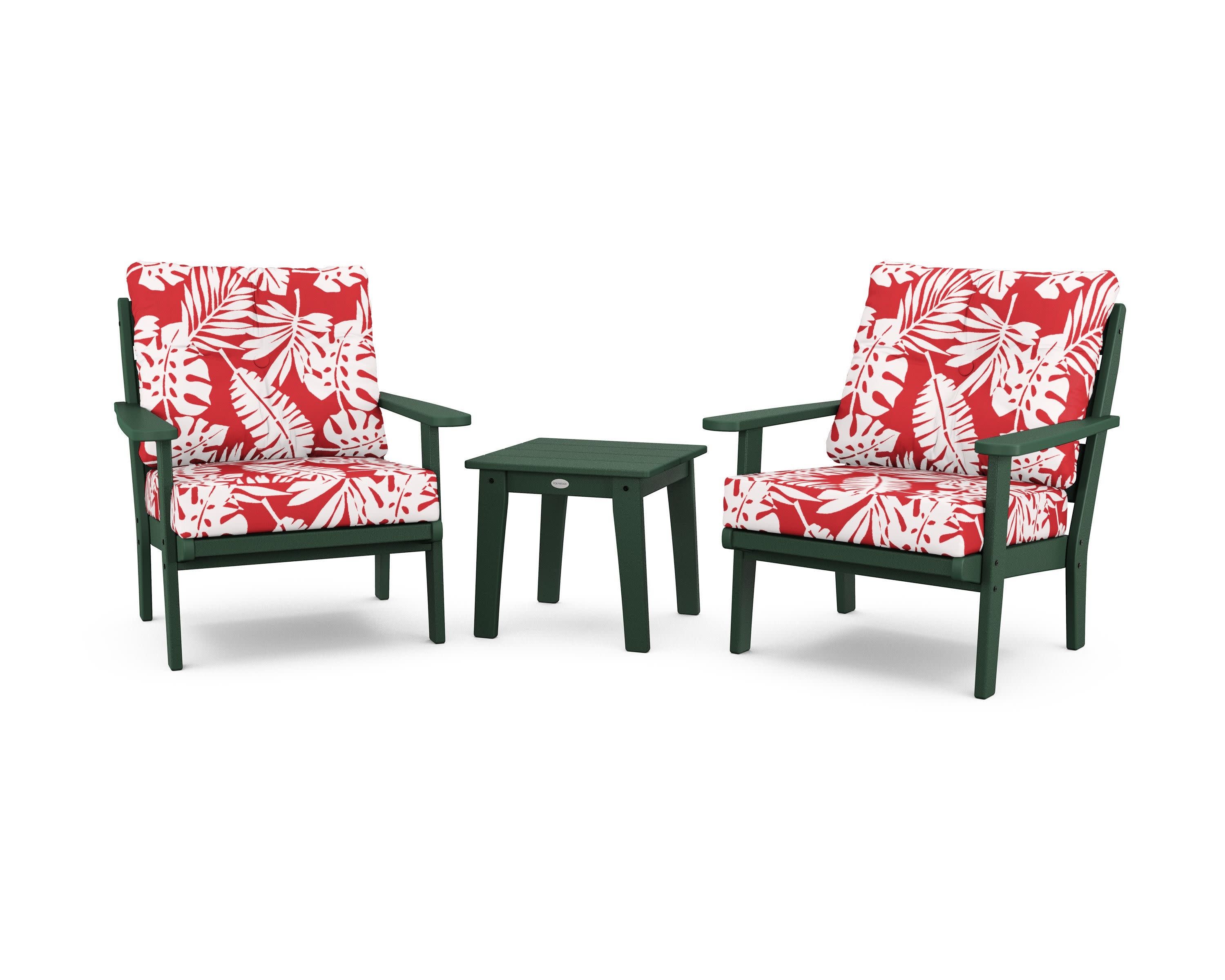 Lakeside 3-Piece Deep Seating Chair Set in Green / Leaf Crimson