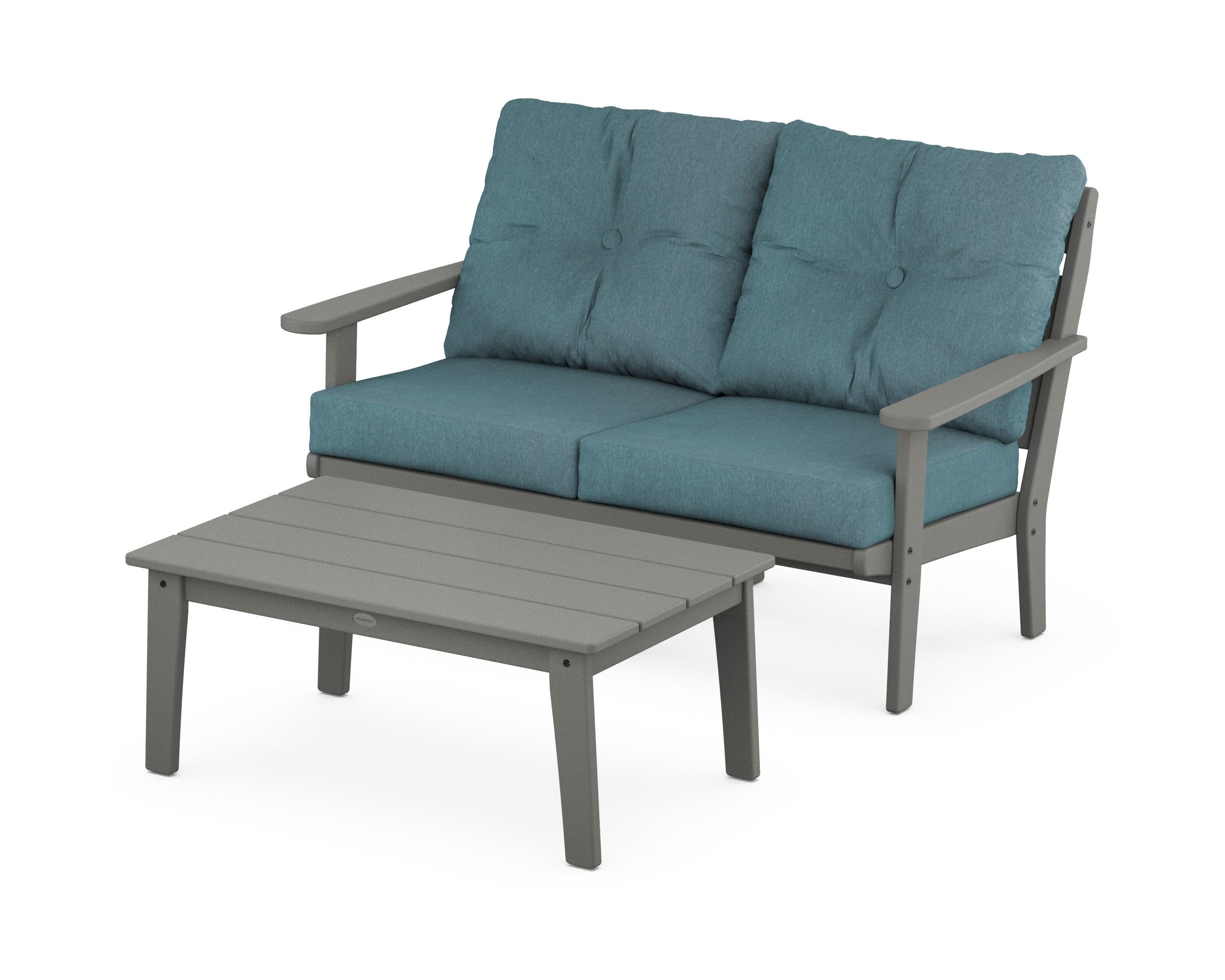 Lakeside 2-Piece Lounge Loveseat Set in Slate Grey / Ocean Teal