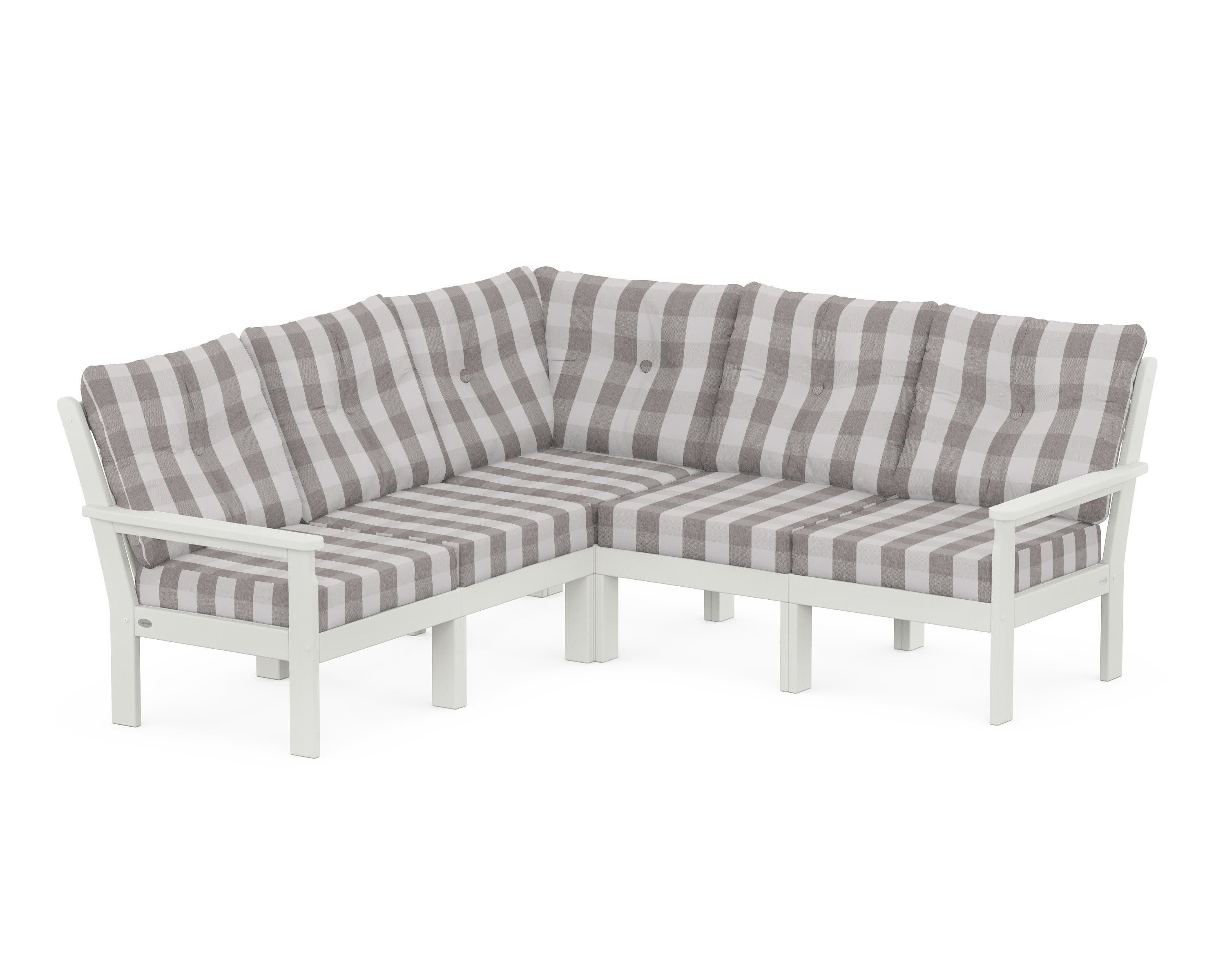 Vineyard 5-Piece Sectional in Vintage White / Buffalo Plaid Grey Mist