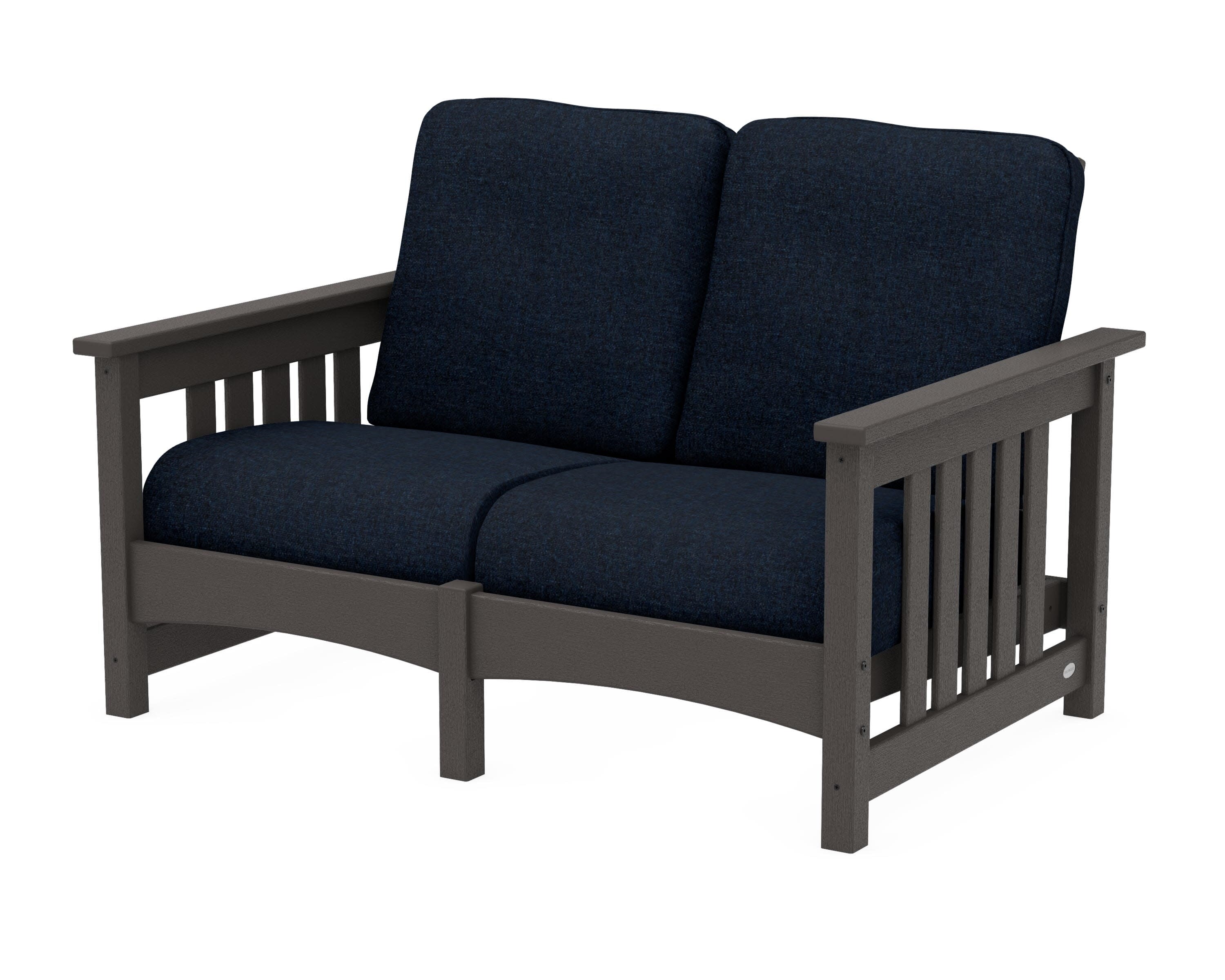 Club Mission Loveseat in Vintage Coffee / Marine Indigo
