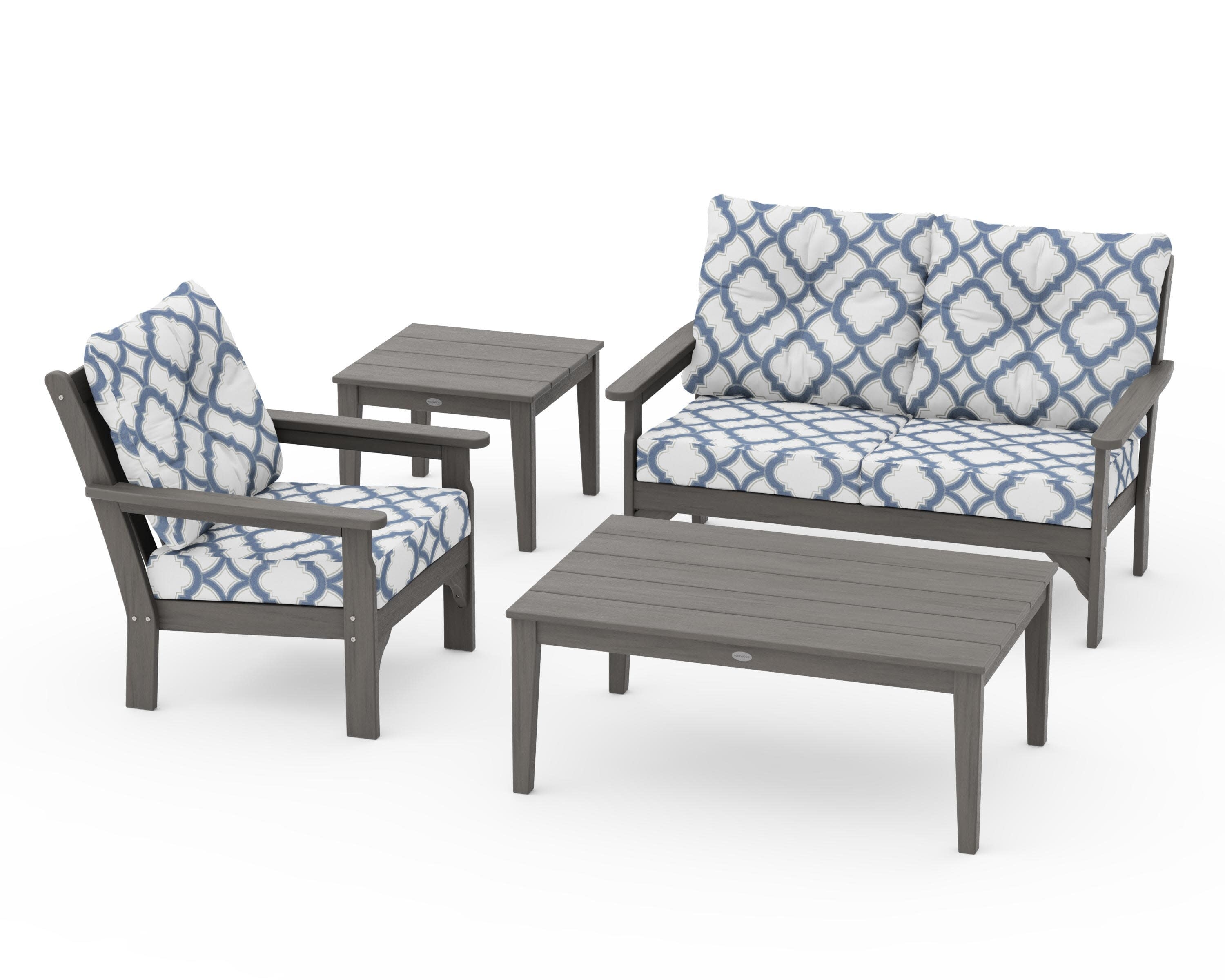 Vineyard 4-Piece Deep Seating Set in Driftwood / Trellis Sky Blue