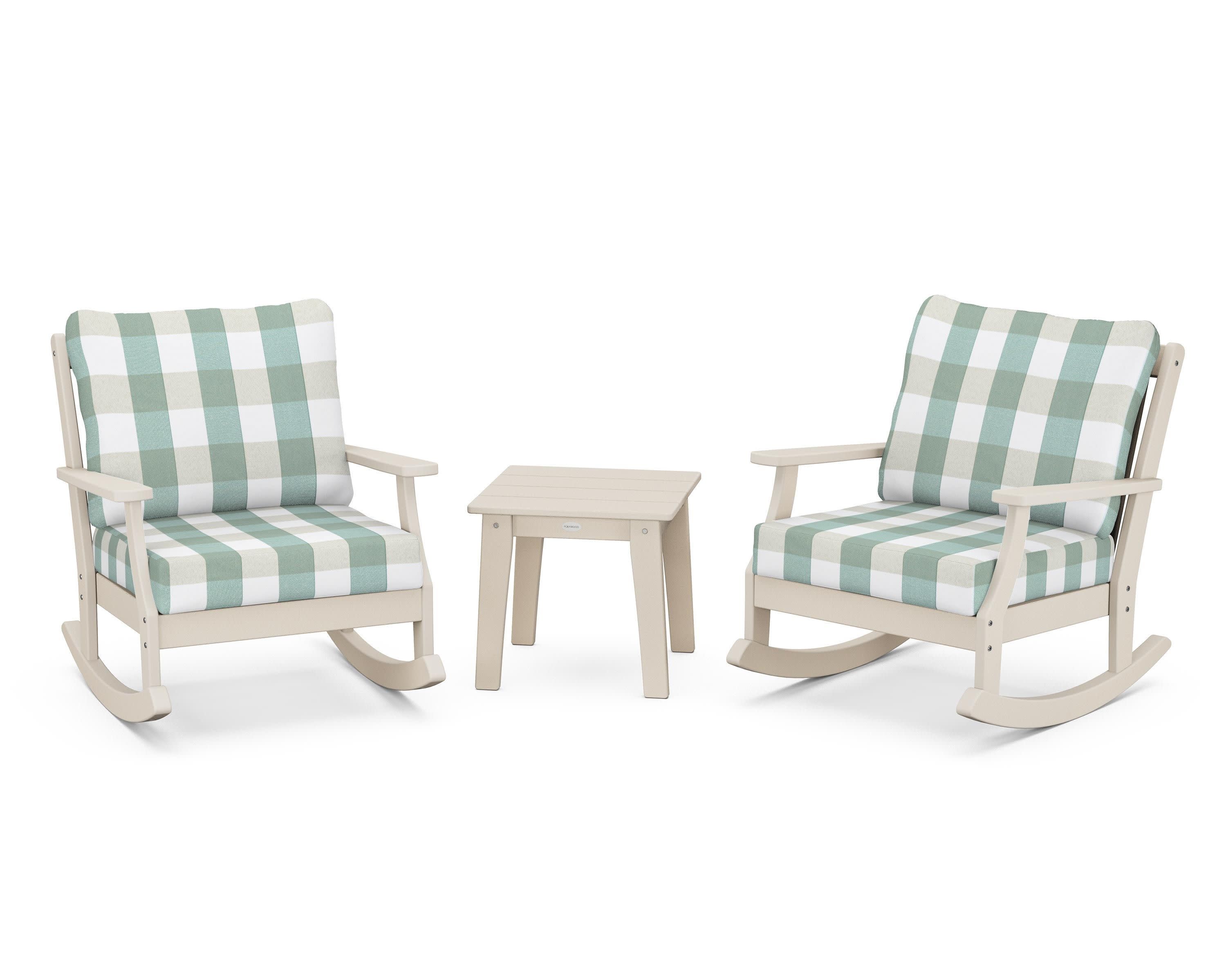Braxton 3-Piece Deep Seating Rocker Set in Sand / Buffalo Plaid Glacier Spa