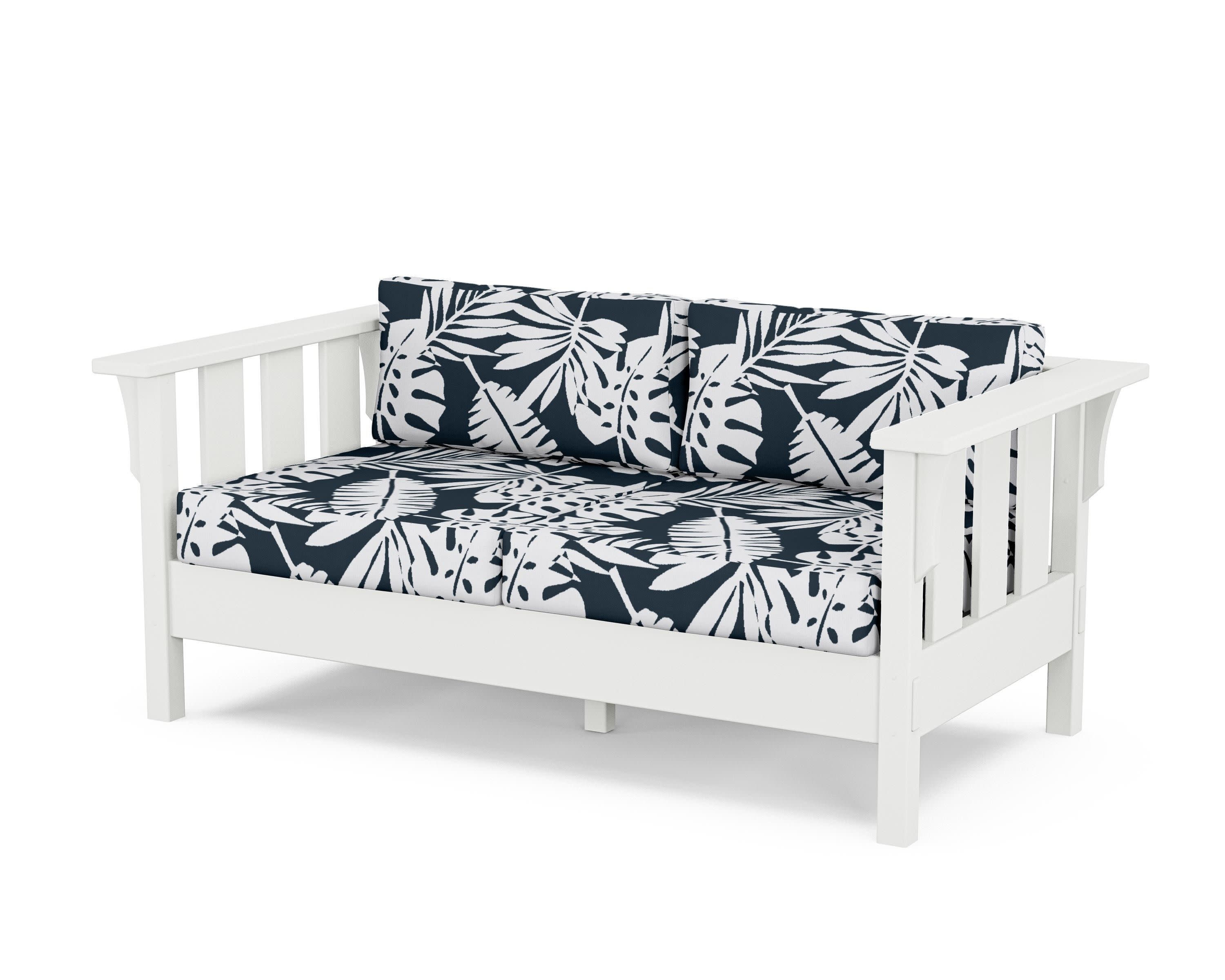 Acadia Deep Seating Loveseat in White / Leaf Marine Indigo
