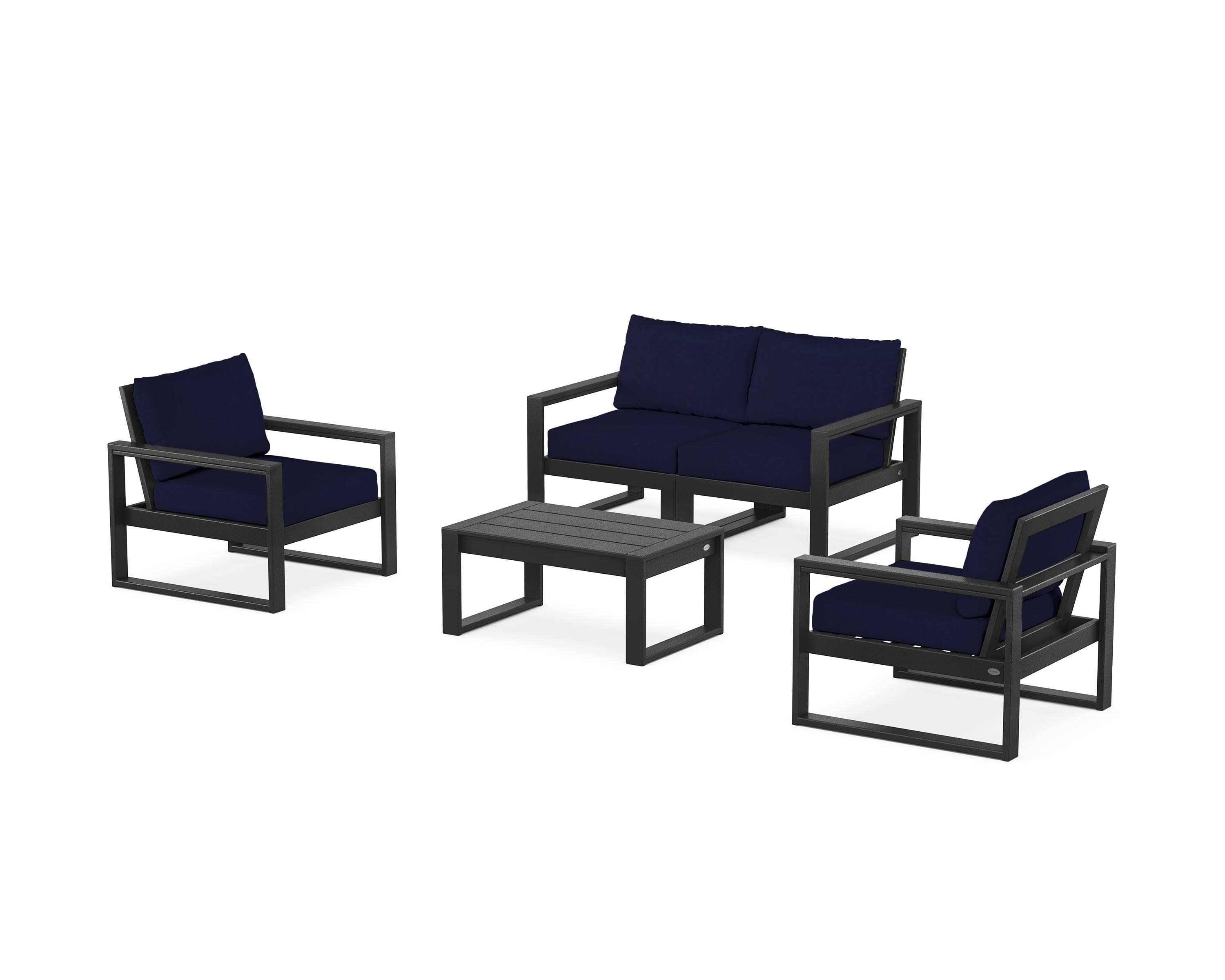 EDGE Sectional 4-Piece Deep Seating Set with Loveseat in Black / Navy