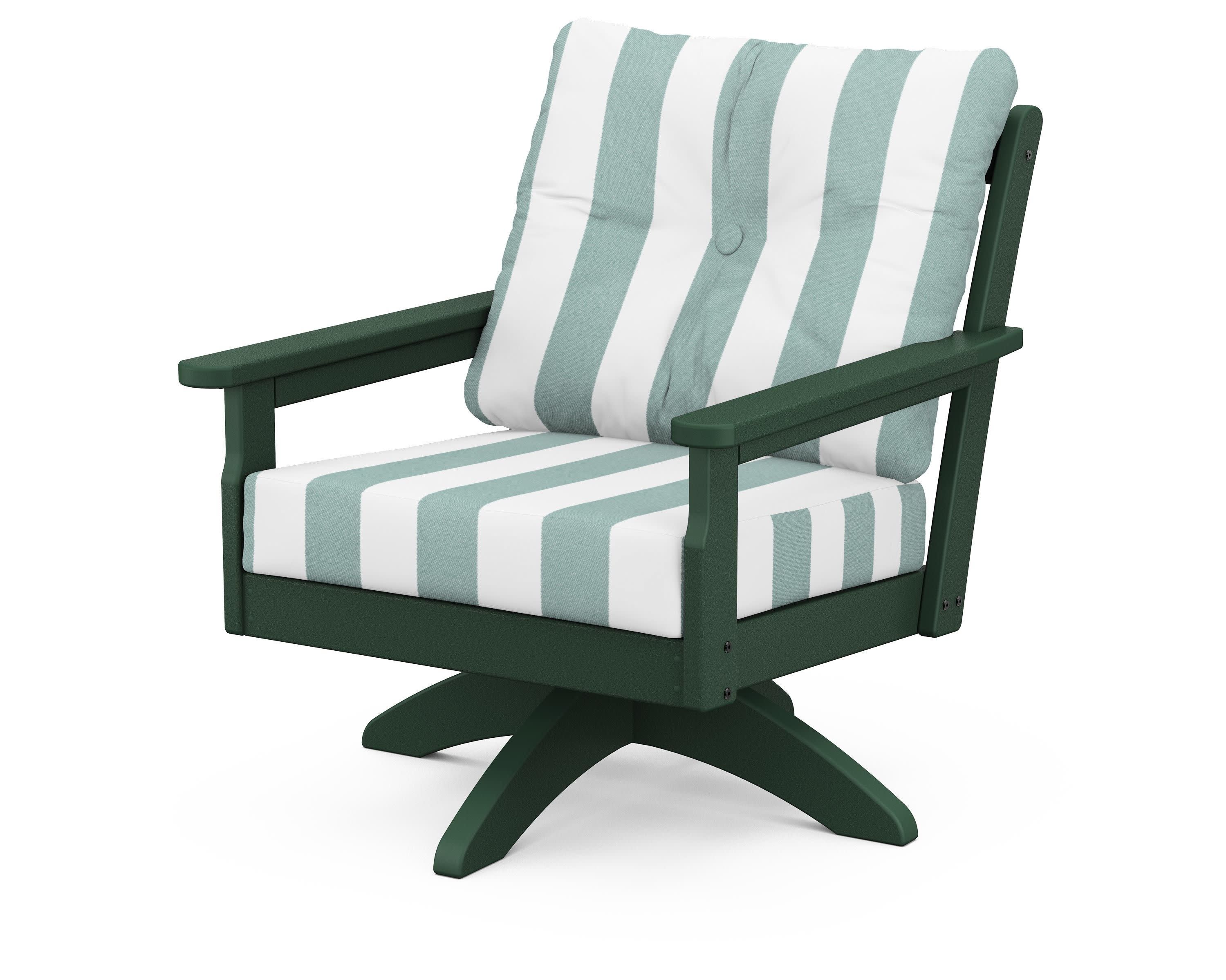 Vineyard Deep Seating Swivel Chair in Green / Cabana Stripe Glacier Spa