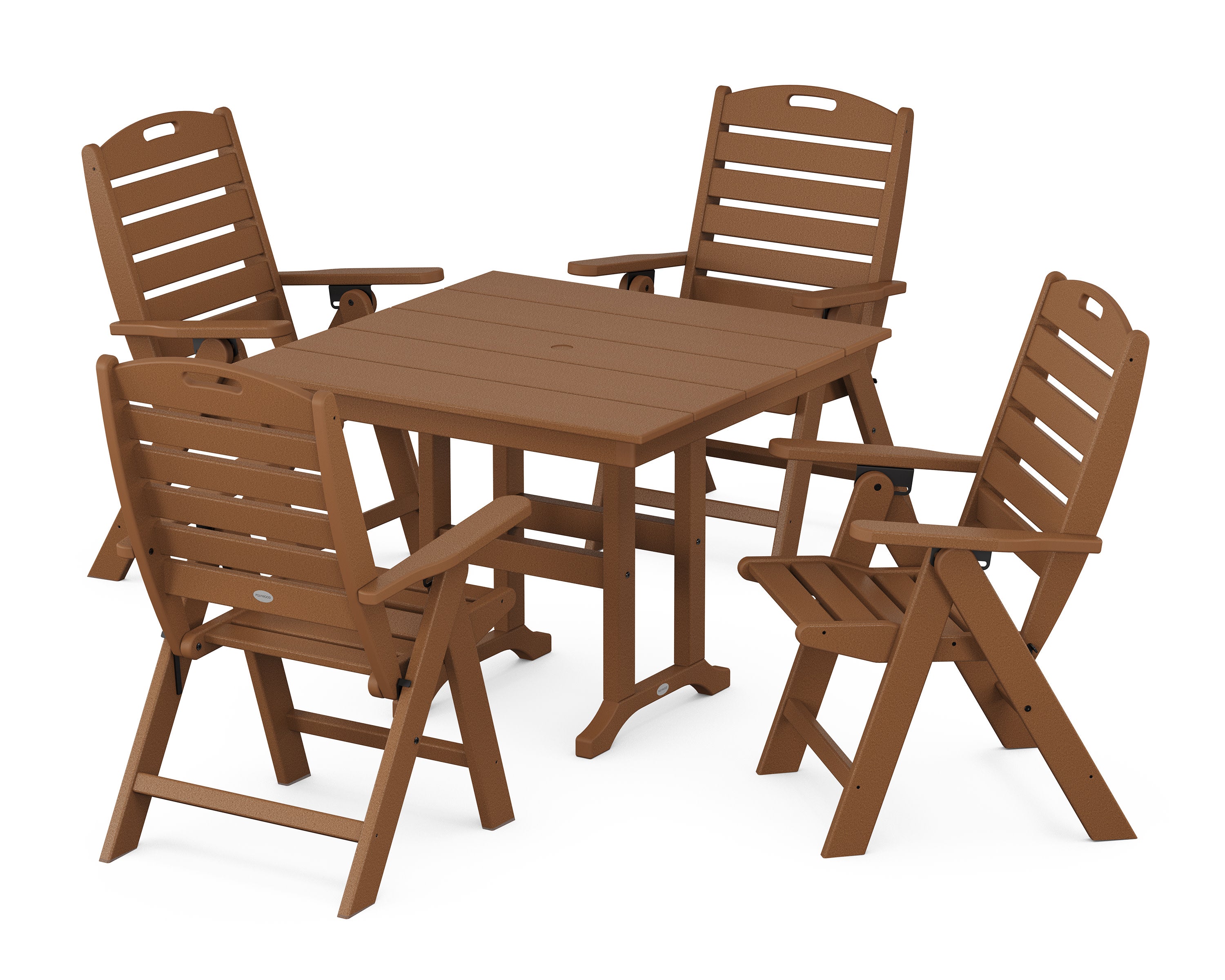 Nautical Folding Highback Chair 5-Piece Farmhouse Dining Set in Teak