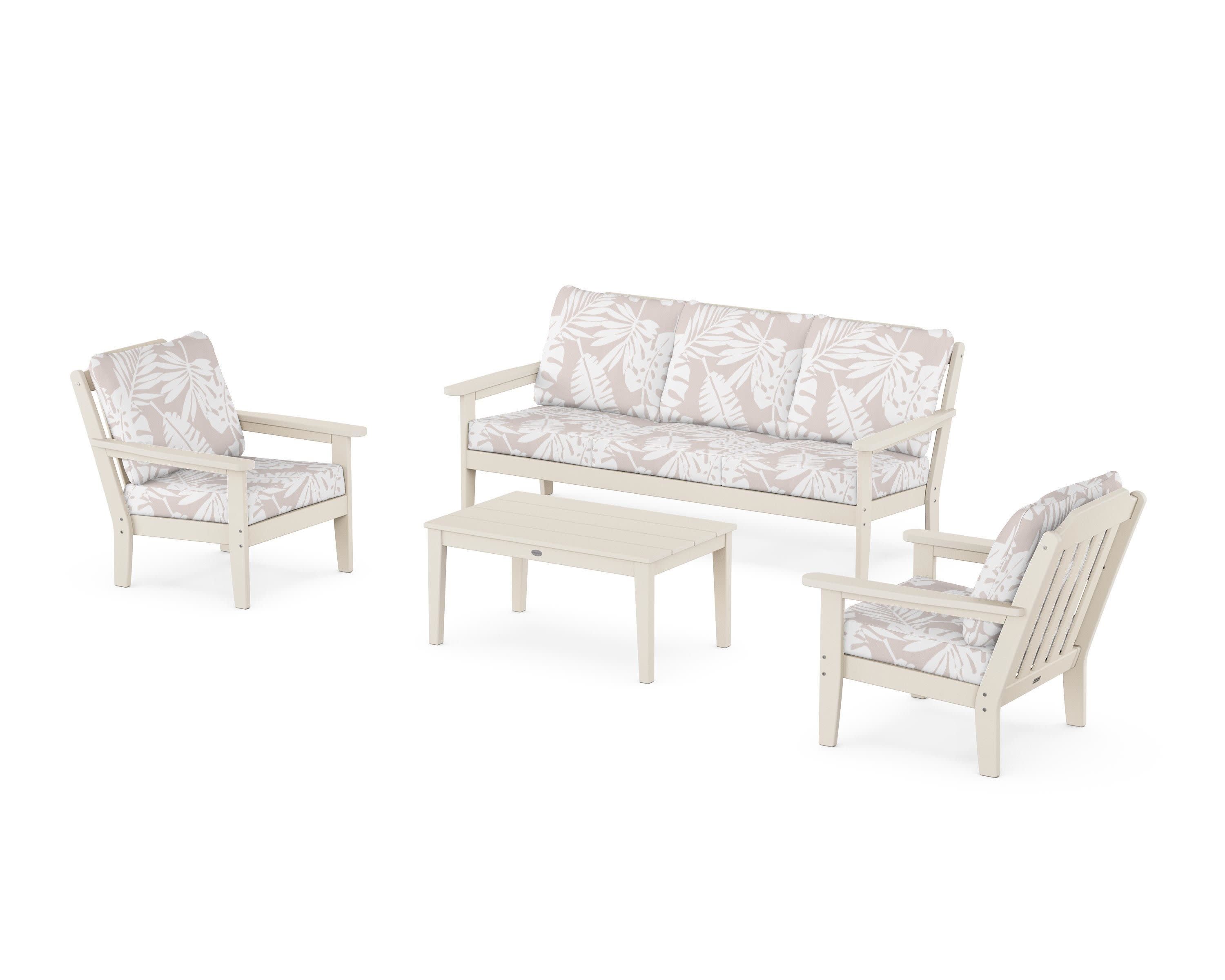 Cottage 4-Piece Deep Seating Set with Sofa in Sand / Leaf Dune Burlap
