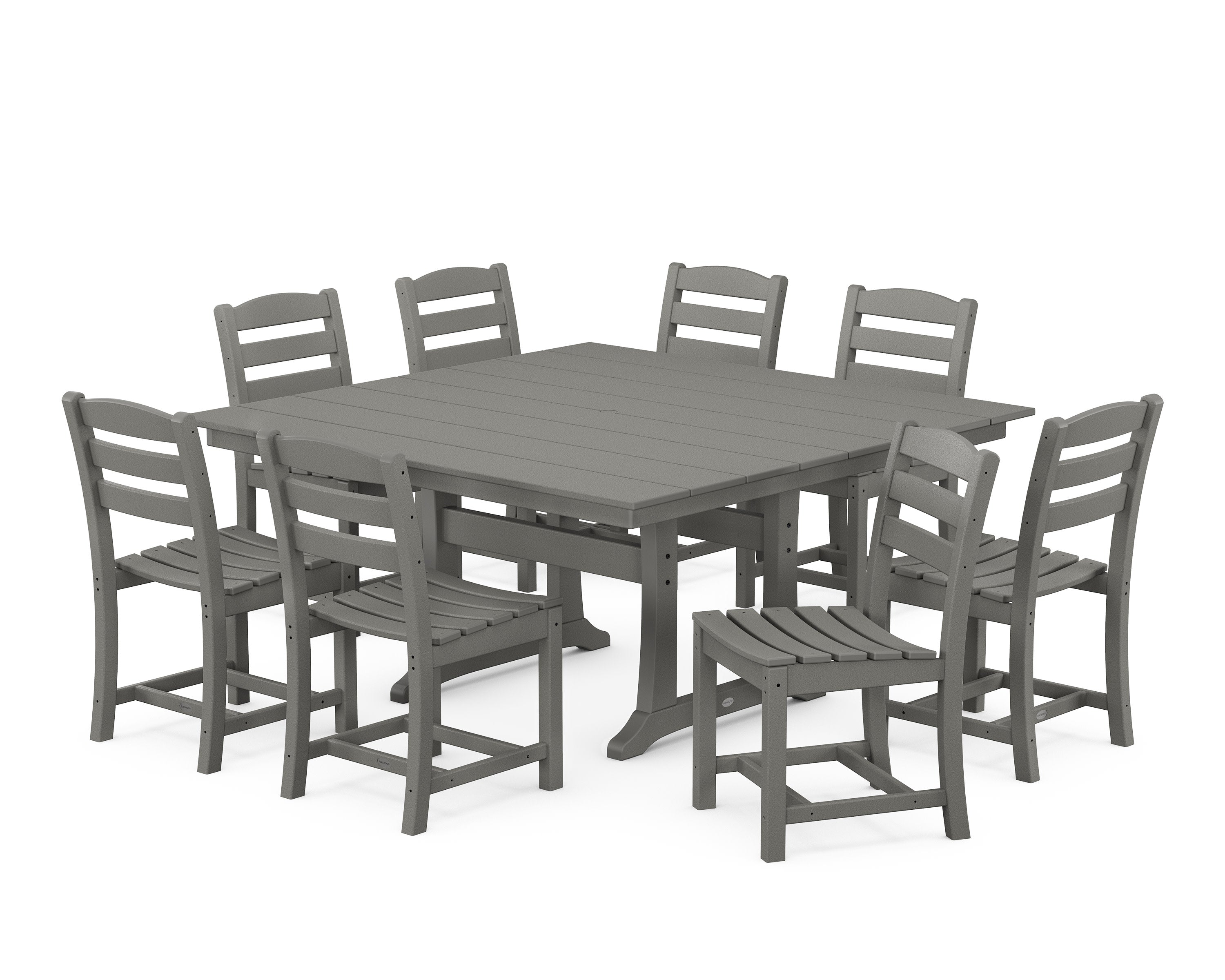 La Casa Caf 9-Piece Farmhouse Trestle Dining Set in Slate Grey