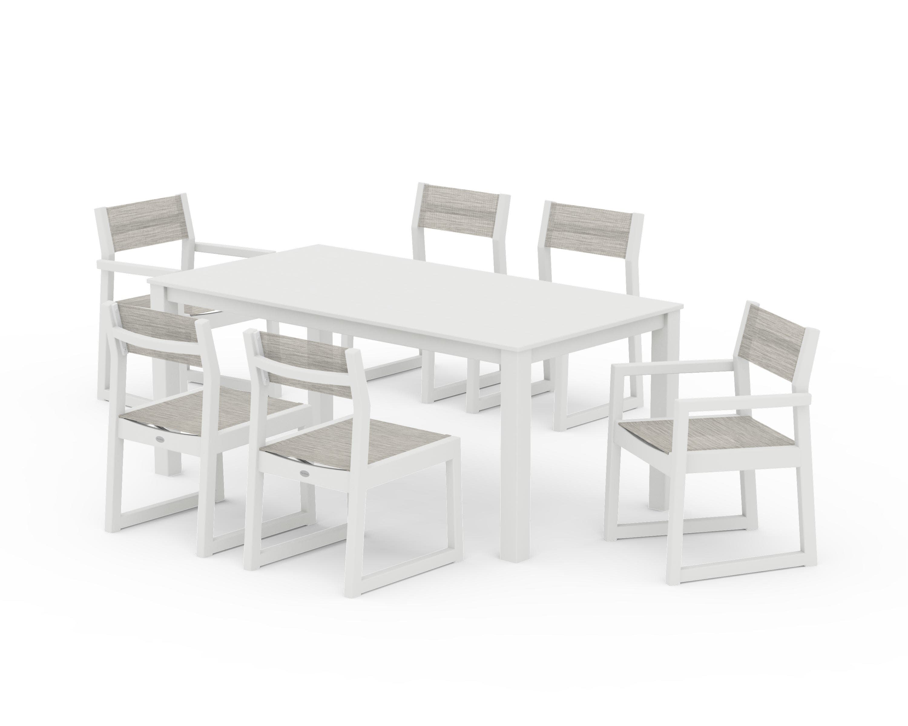 EDGE Sling 7-Piece Parsons Dining Set in Vintage White / Birch Sling