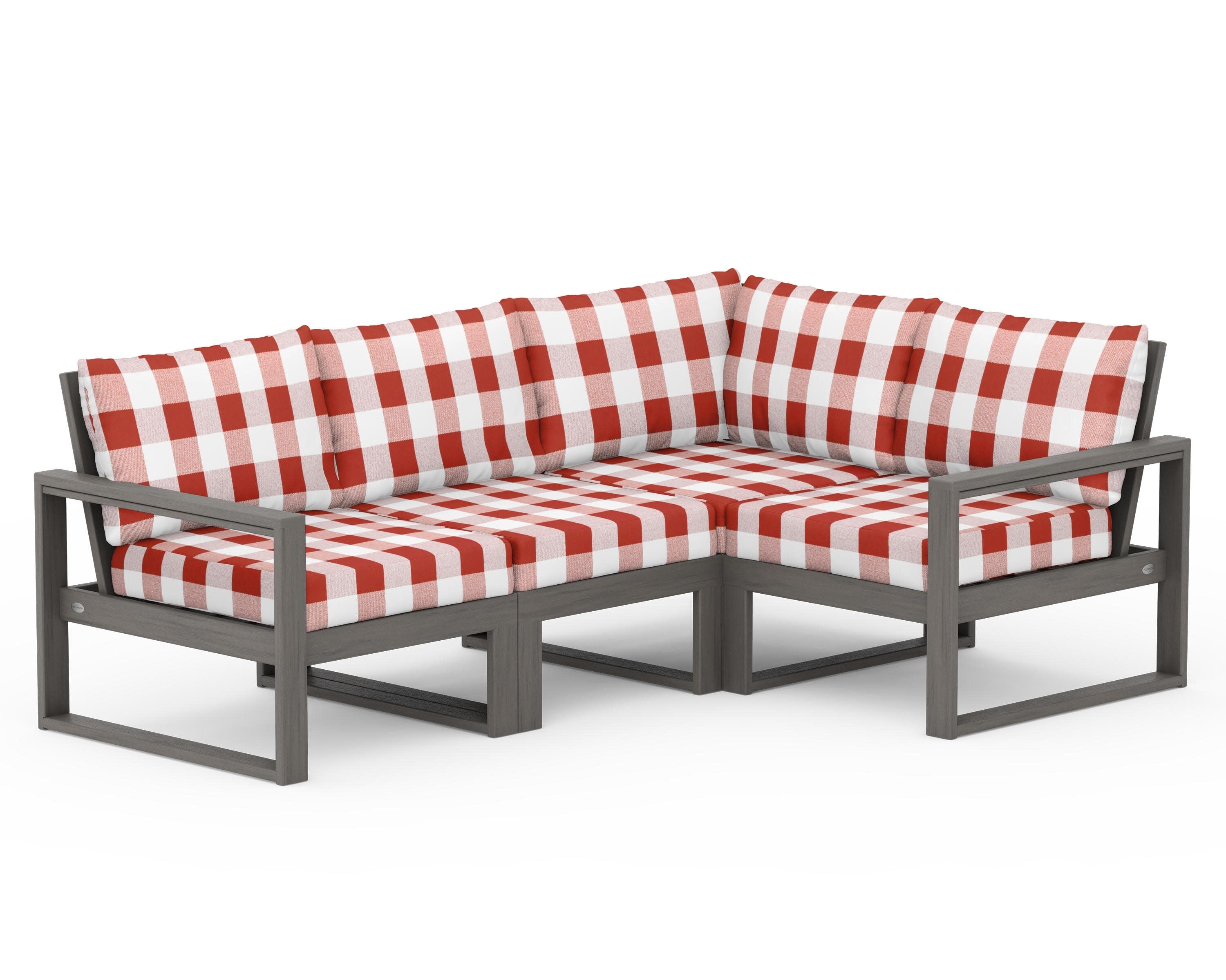 EDGE 4-Piece Modular Deep Seating Set in Driftwood / Buffalo Plaid Crimson