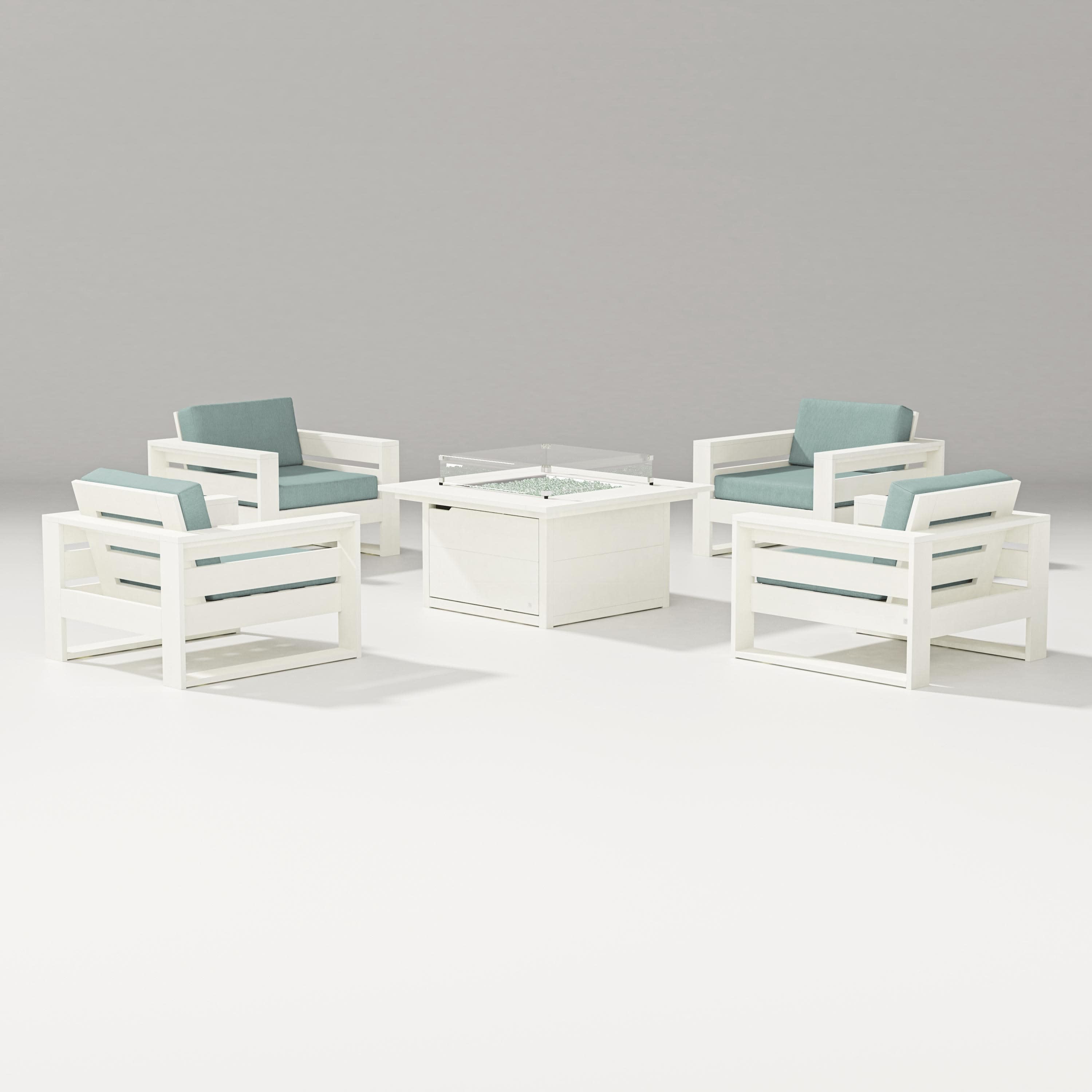 Latitude 5-Piece Lounge Fire Table Set in Vintage White / Glacier Spa