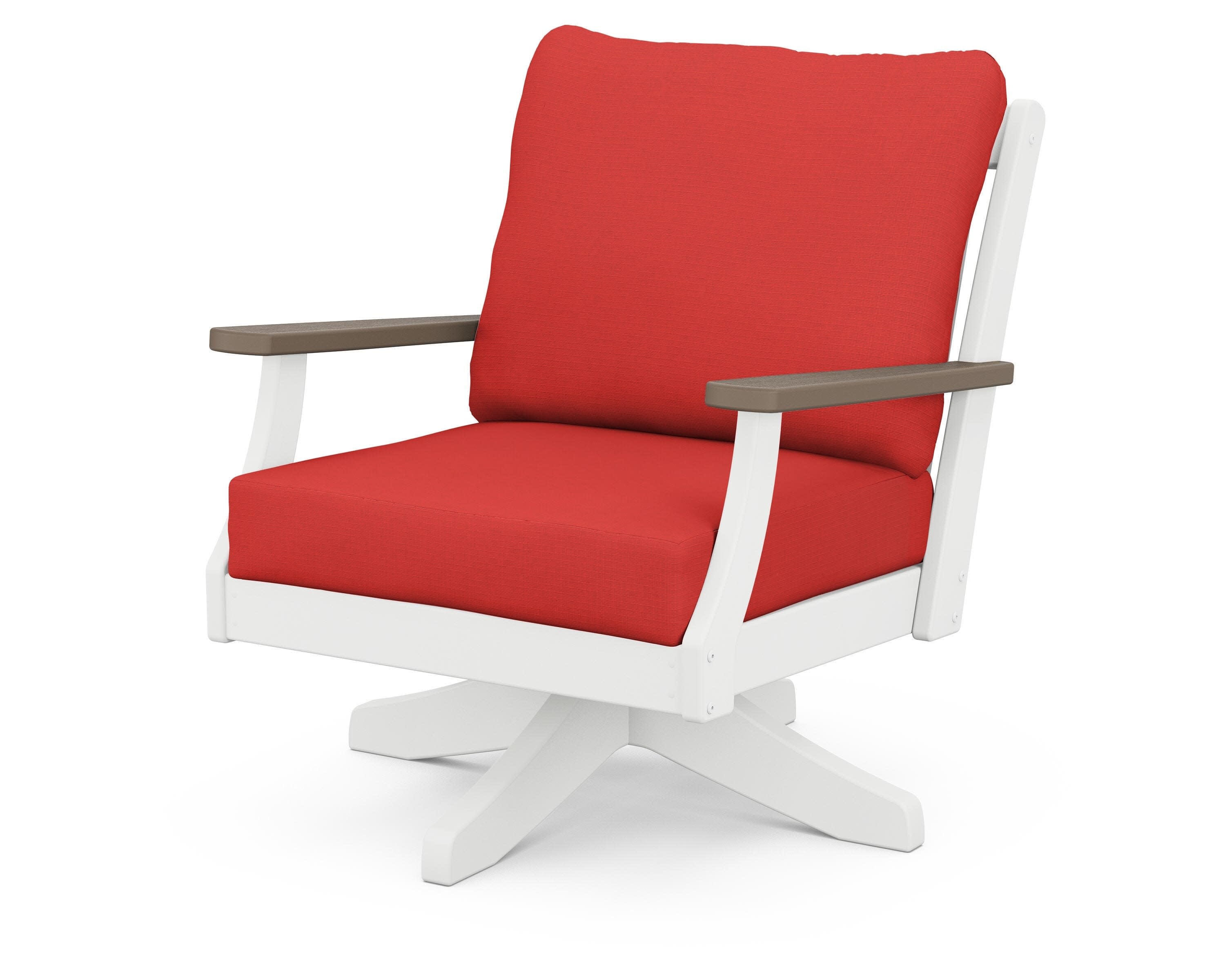 Braxton Deep Seating Swivel Chair in White / Kona / Crimson Linen
