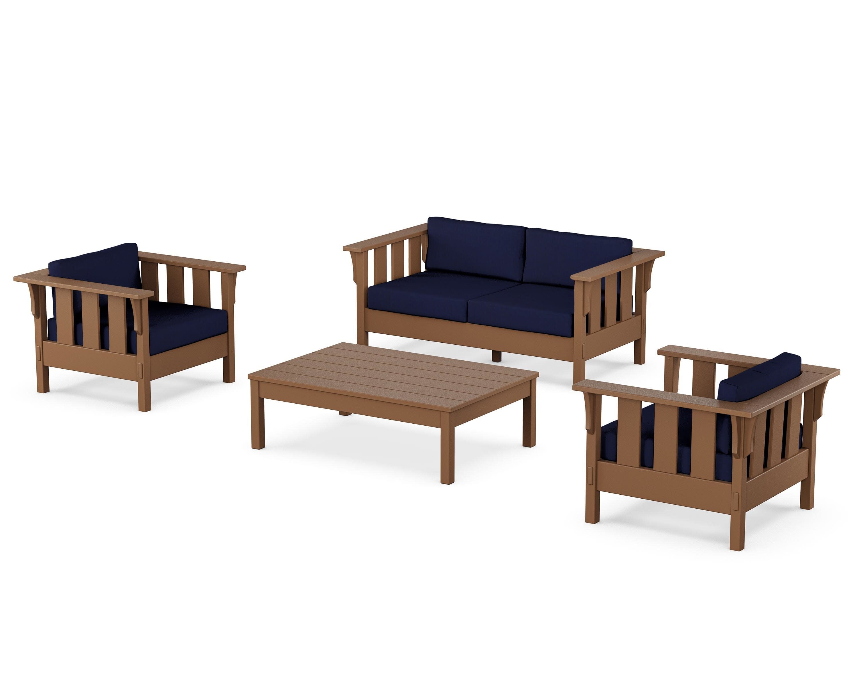Acadia 4-Piece Deep Seating Set with Loveseat in Teak / Navy