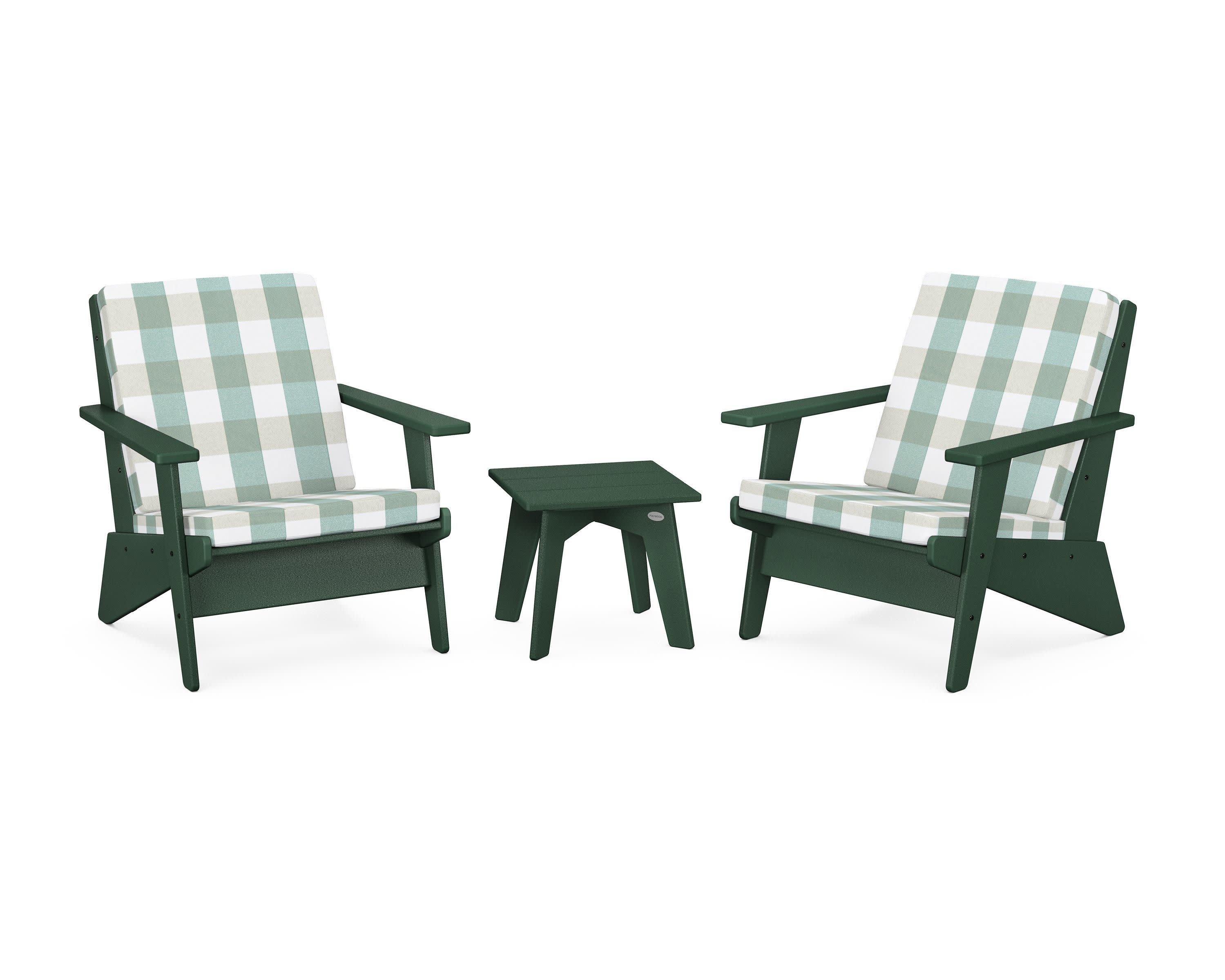 Riviera Modern Lounge 3-Piece Set in Green / Buffalo Plaid Glacier Spa