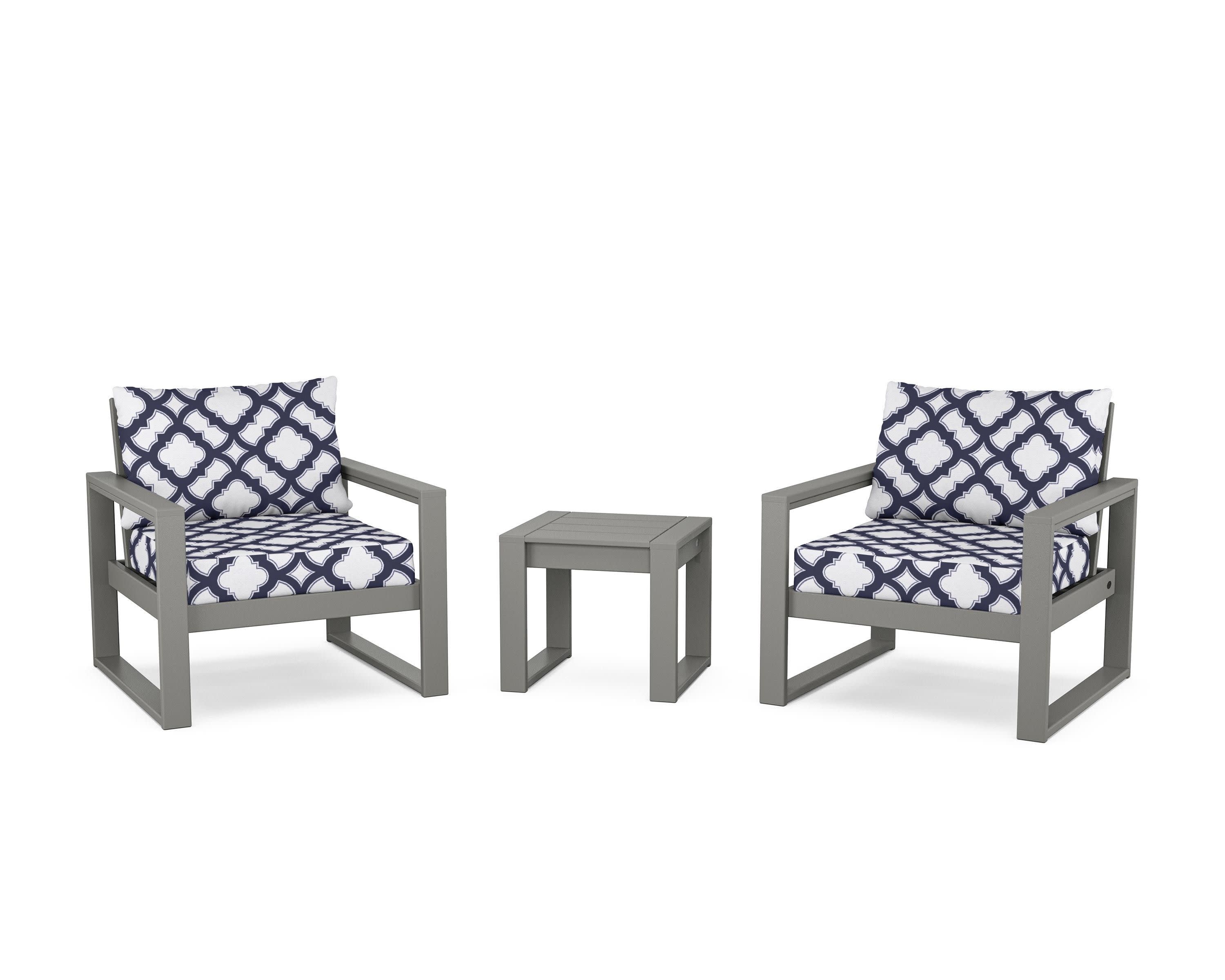 EDGE Sectional 3-Piece Deep Seating Set in Slate Grey / Trellis Navy