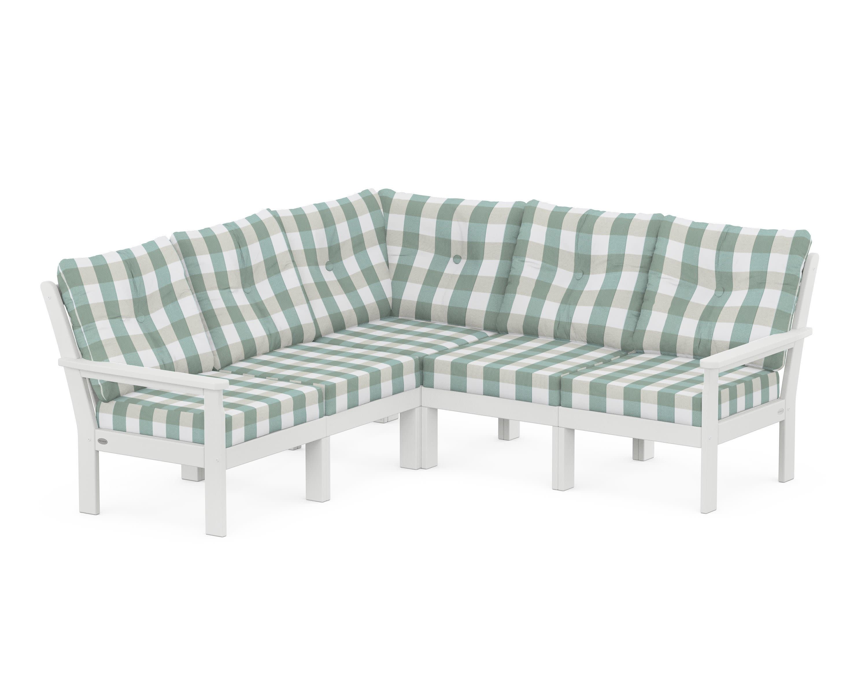 Vineyard 5-Piece Sectional in White / Buffalo Plaid Glacier Spa