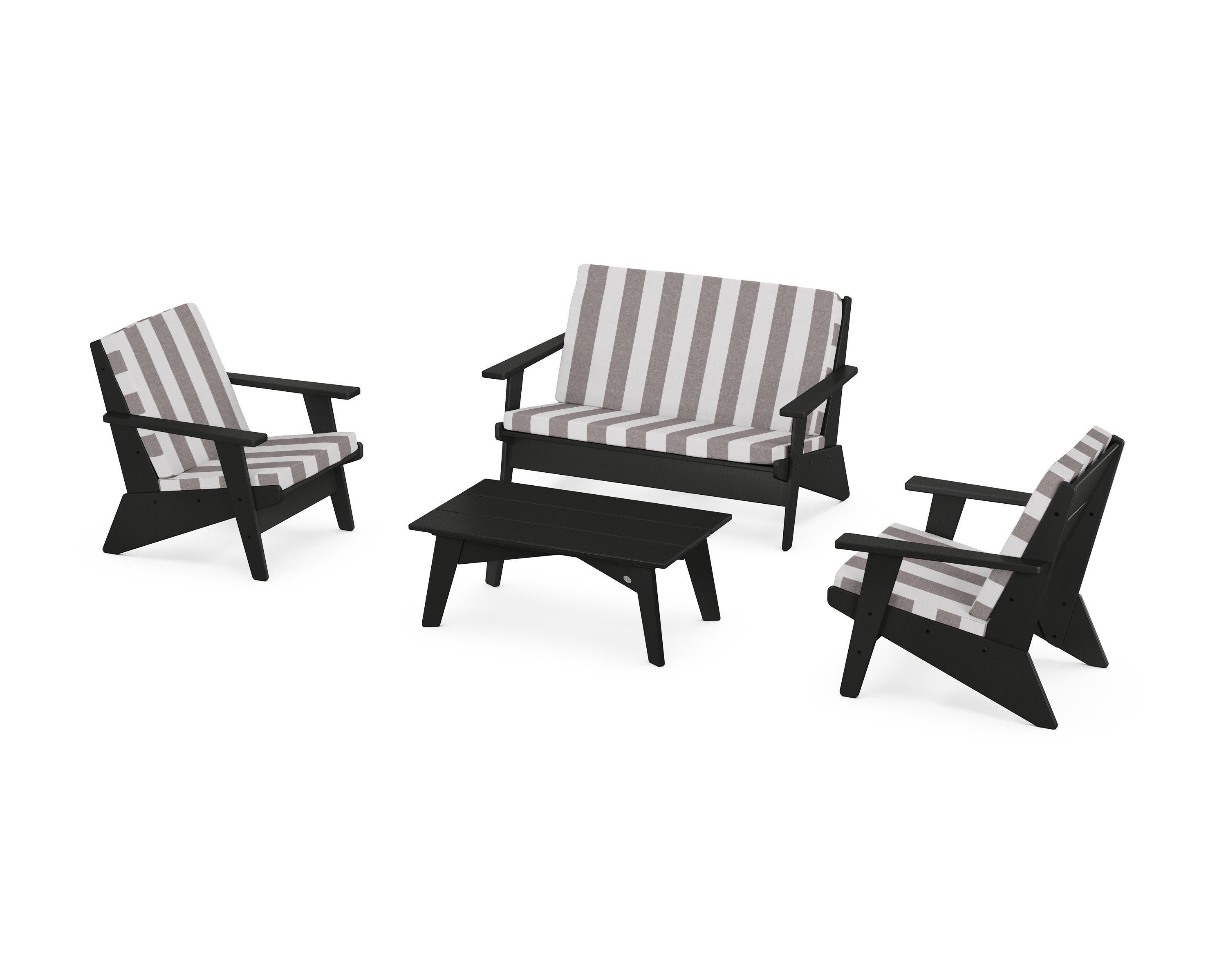 Riviera Modern Lounge 4-Piece Set in Black / Cabana Stripe Grey Mist