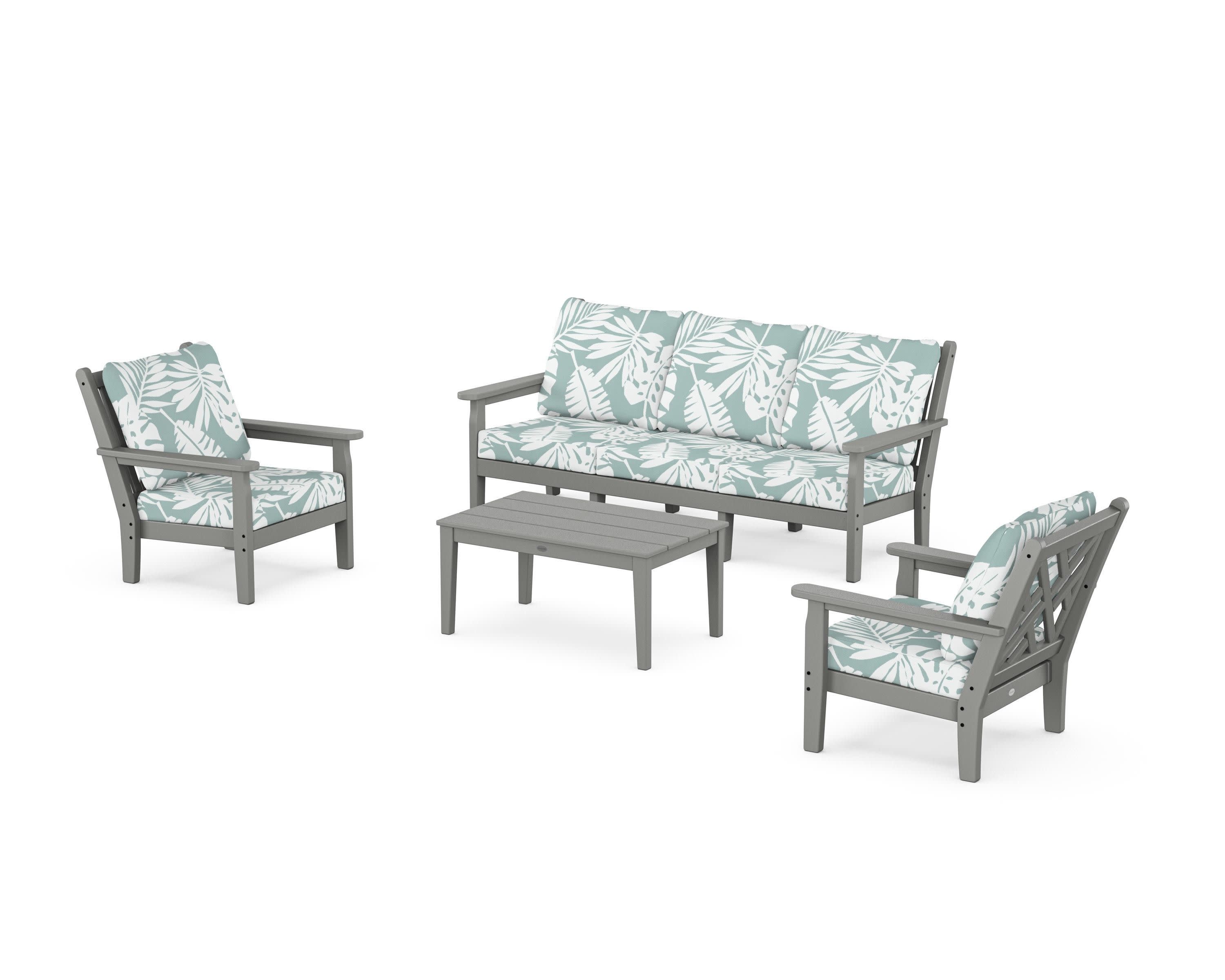Chippendale 4-Piece Deep Seating Set with Sofa in Slate Grey / Leaf Glacier Spa