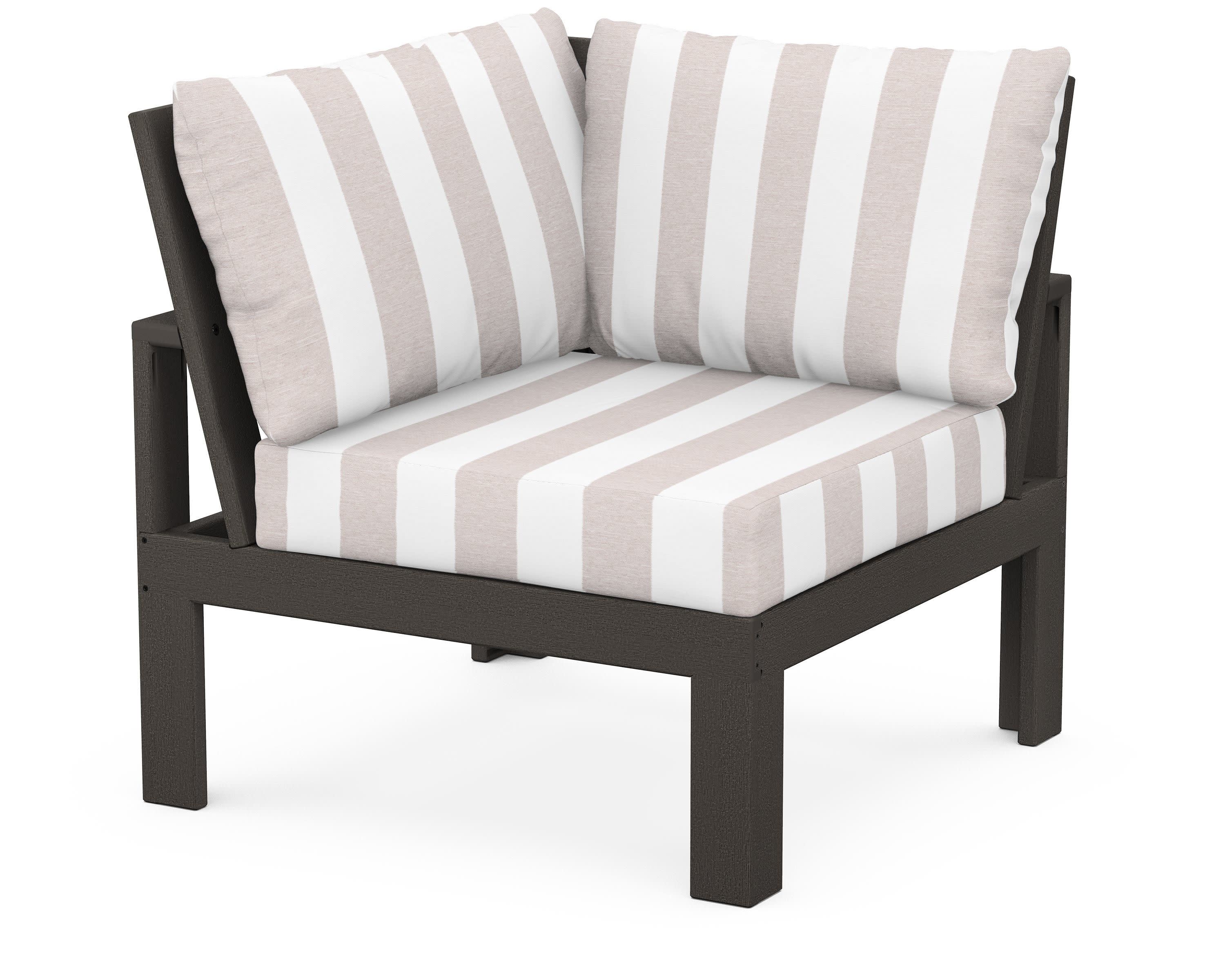Modular Corner Chair in Vintage Coffee / Cabana Stripe Dune Burlap
