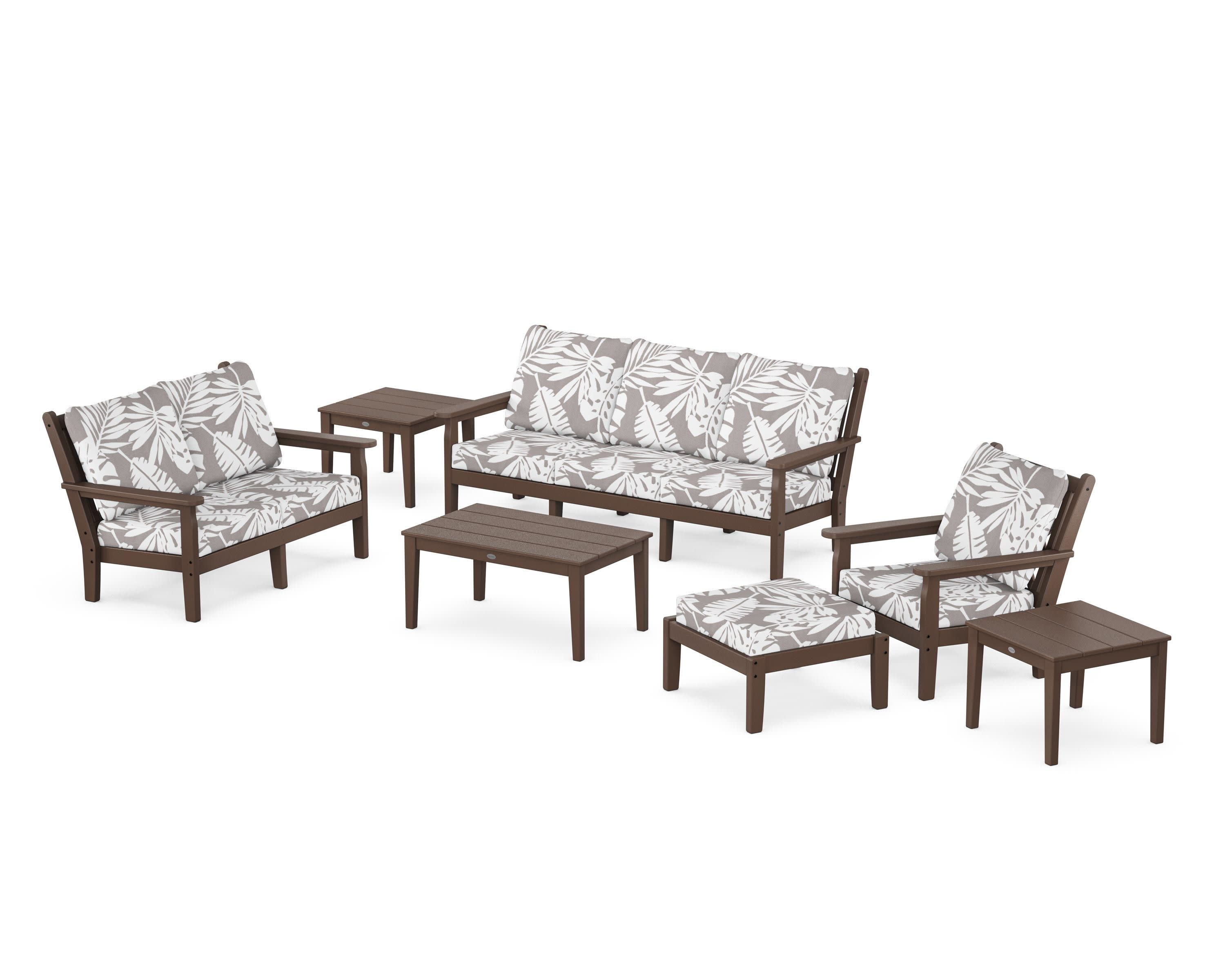 Chippendale 7-Piece Deep Seating Set in Mahogany / Leaf Grey Mist