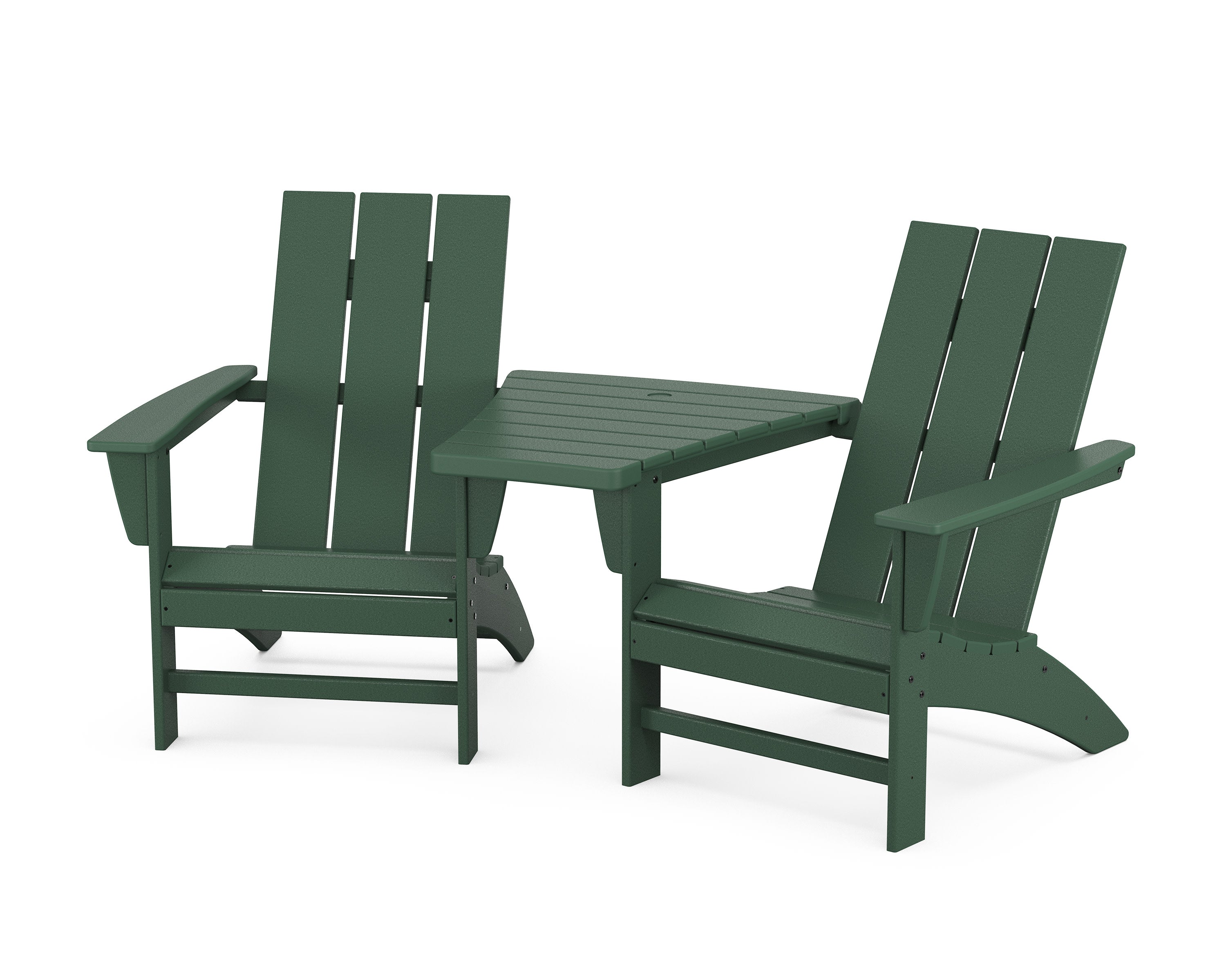 Modern 3-Piece Adirondack Set with Angled Connecting Table in Green