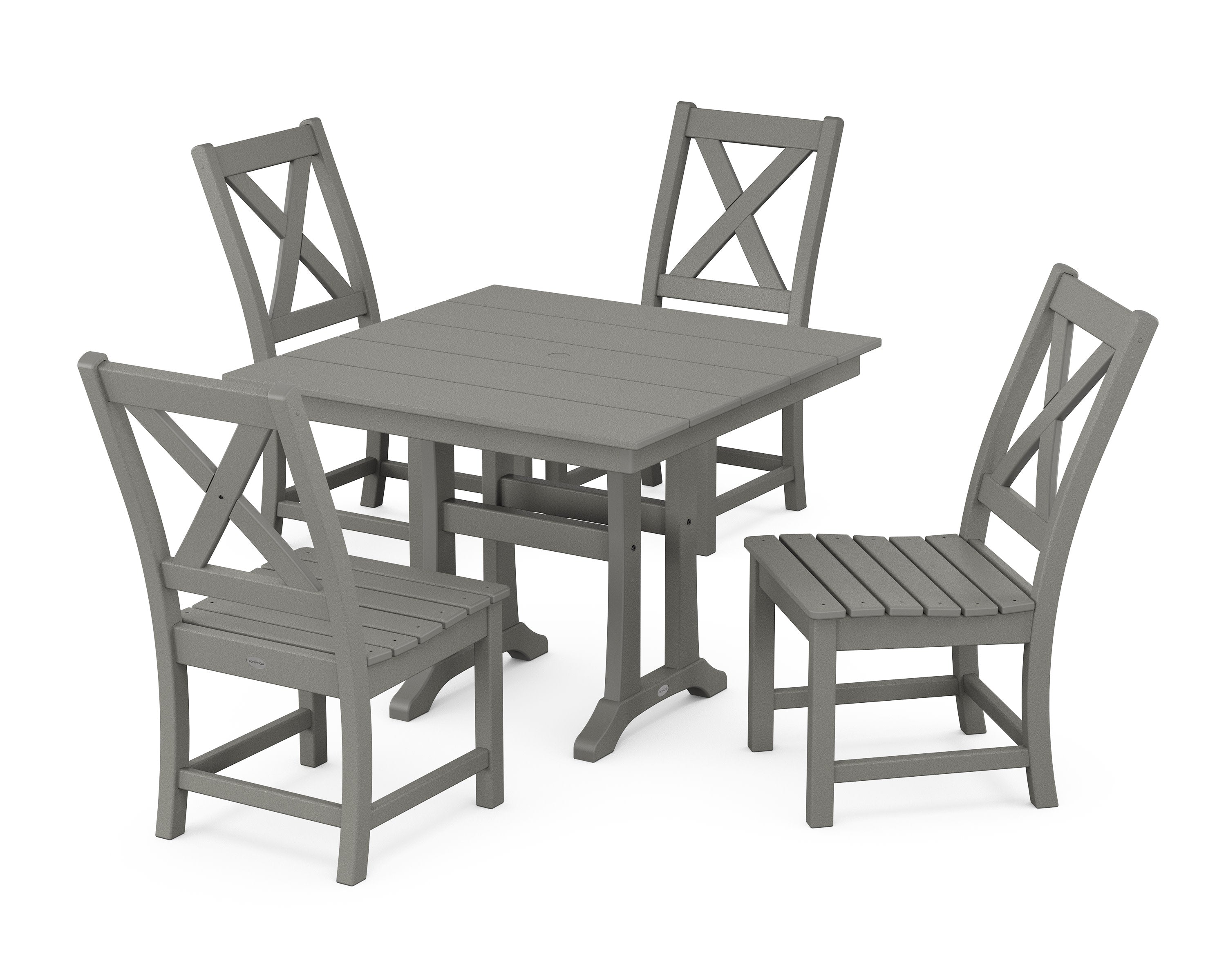 Braxton Side Chair 5-Piece Farmhouse Dining Set With Trestle Legs in Slate Grey