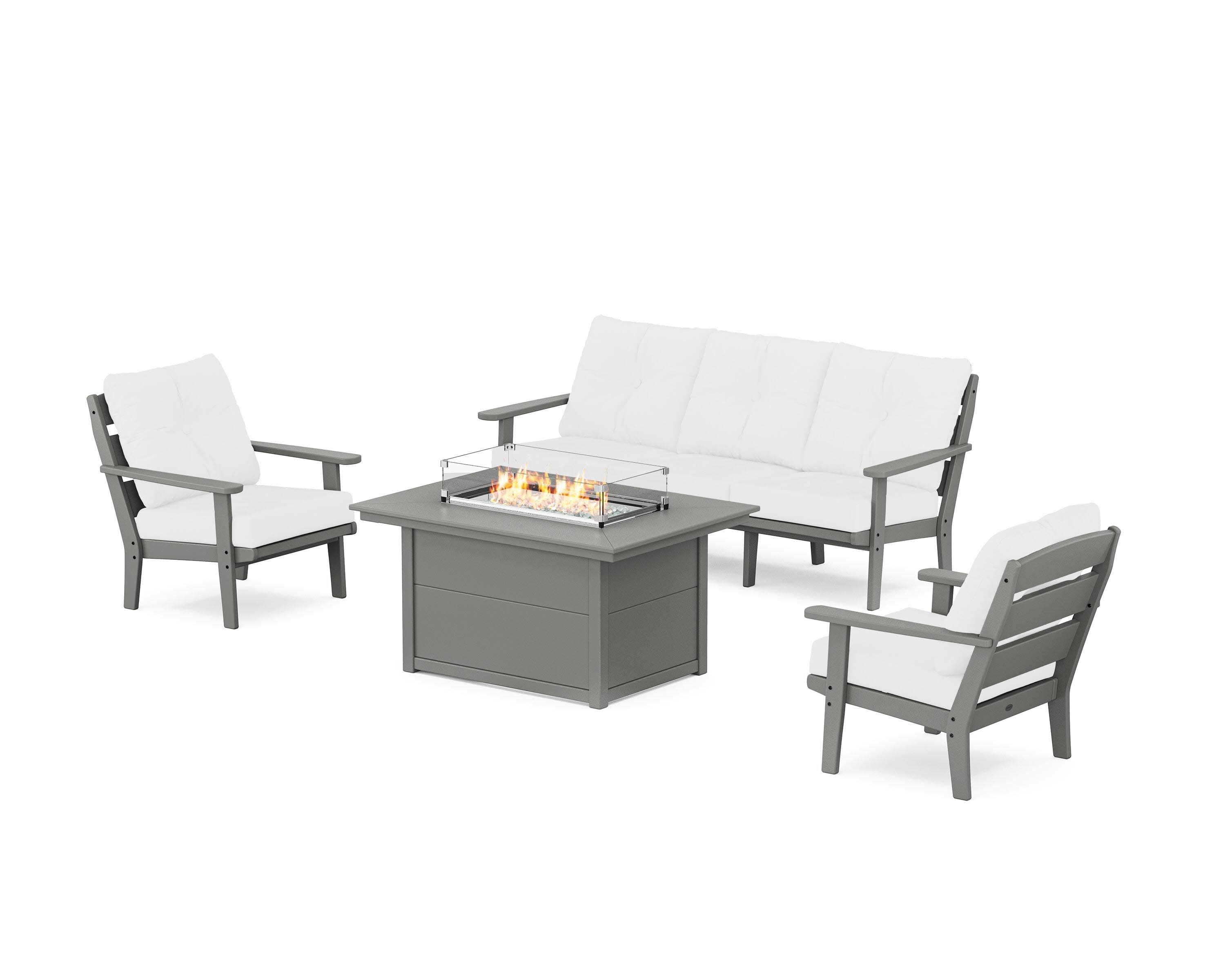 Lakeside Deep Seating Fire Pit Table Set in Slate Grey / Natural
