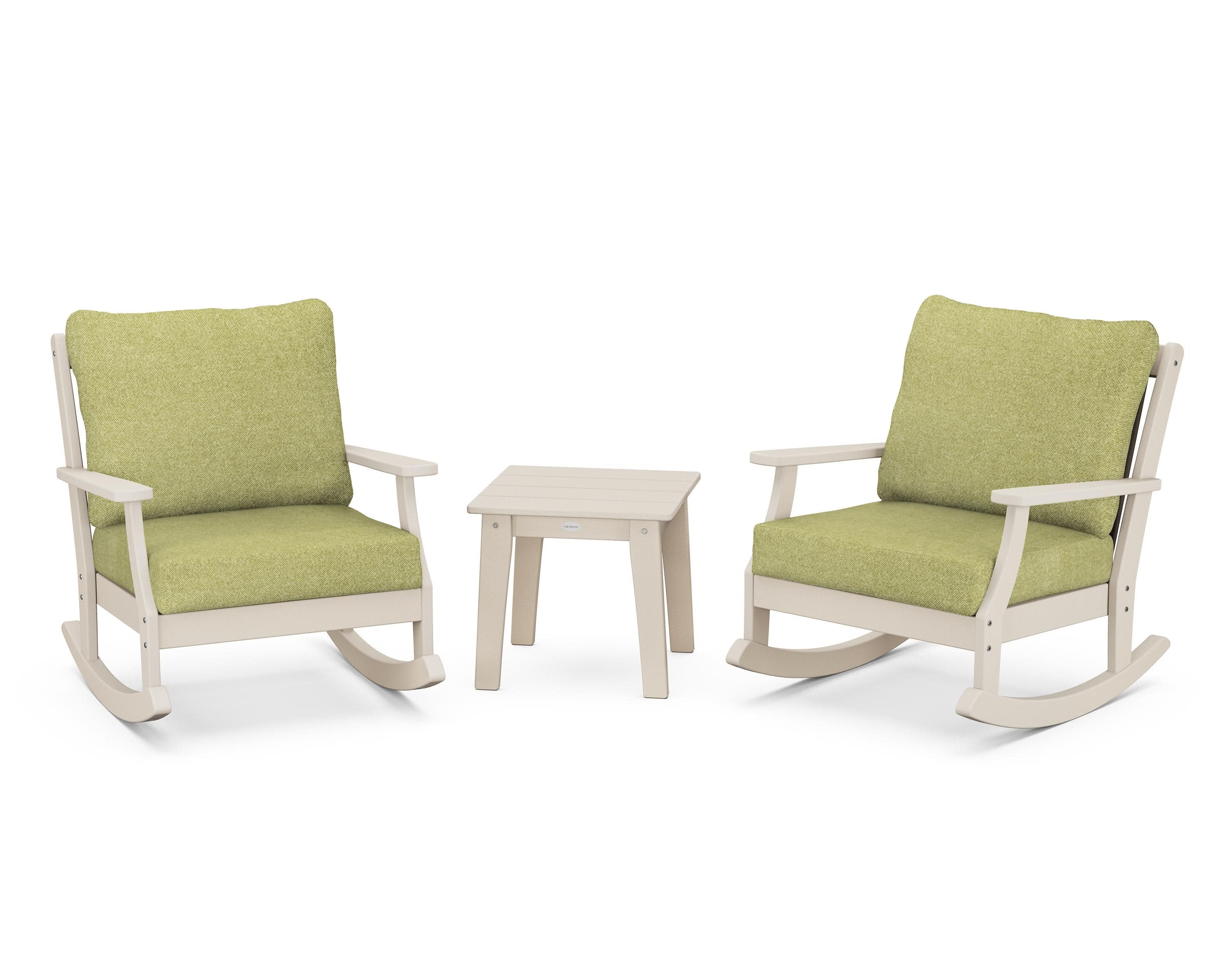 Braxton 3-Piece Deep Seating Rocker Set in Sand / Chartreuse Boucle