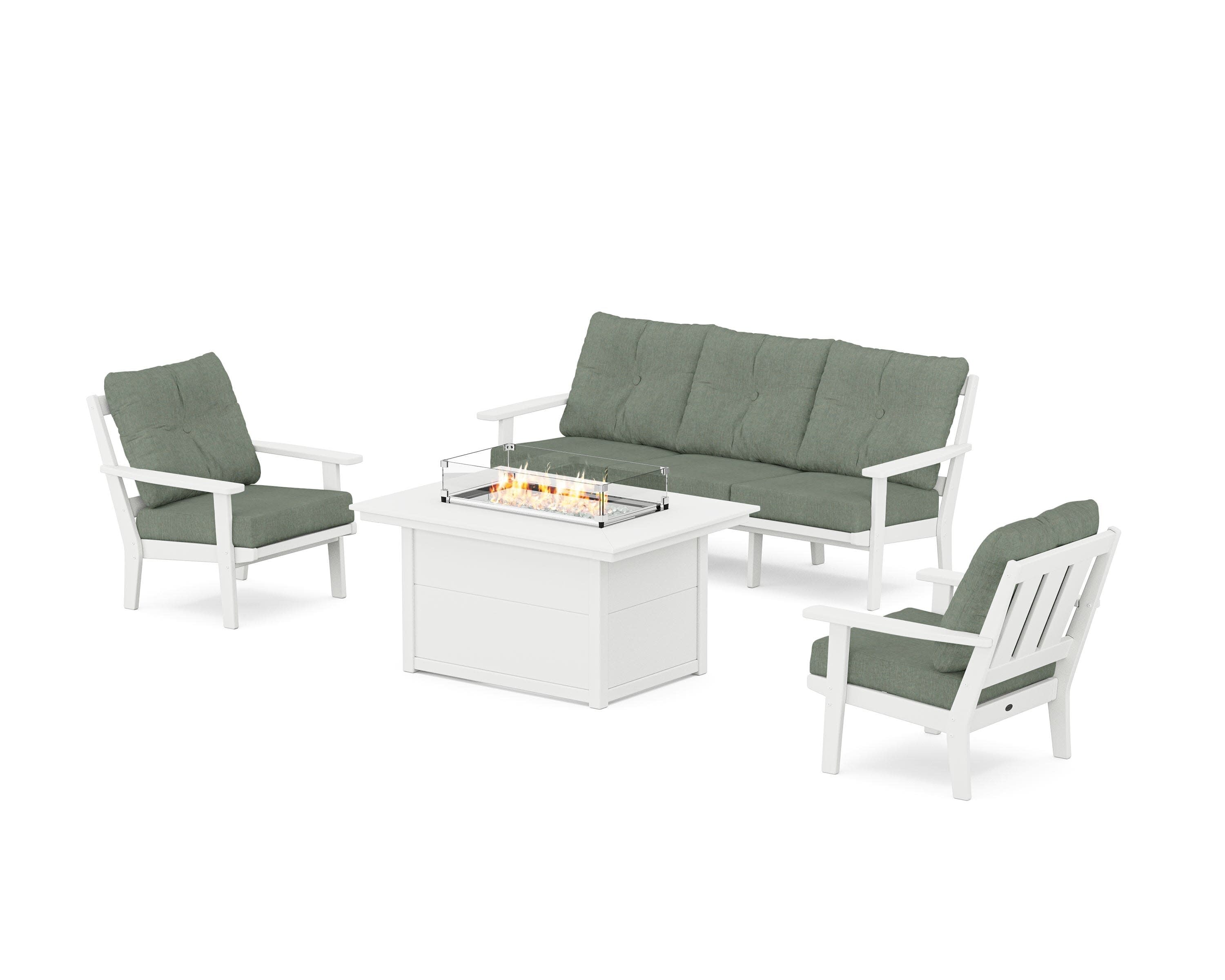 Oxford Deep Seating Fire Pit Table Set in White / Cast Sage