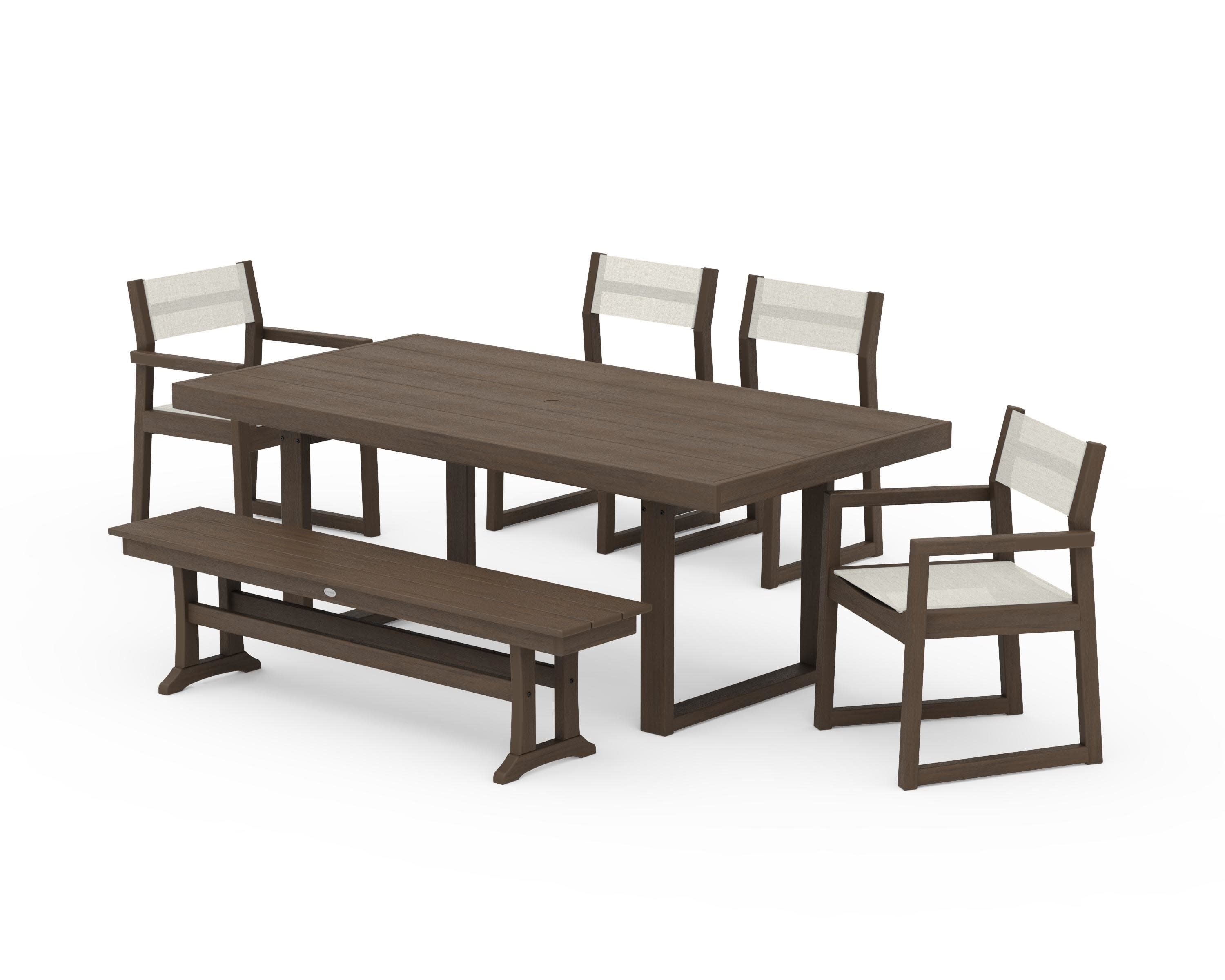 EDGE Sling 6-Piece Dining Set with Bench in Kona / Parchment Sling
