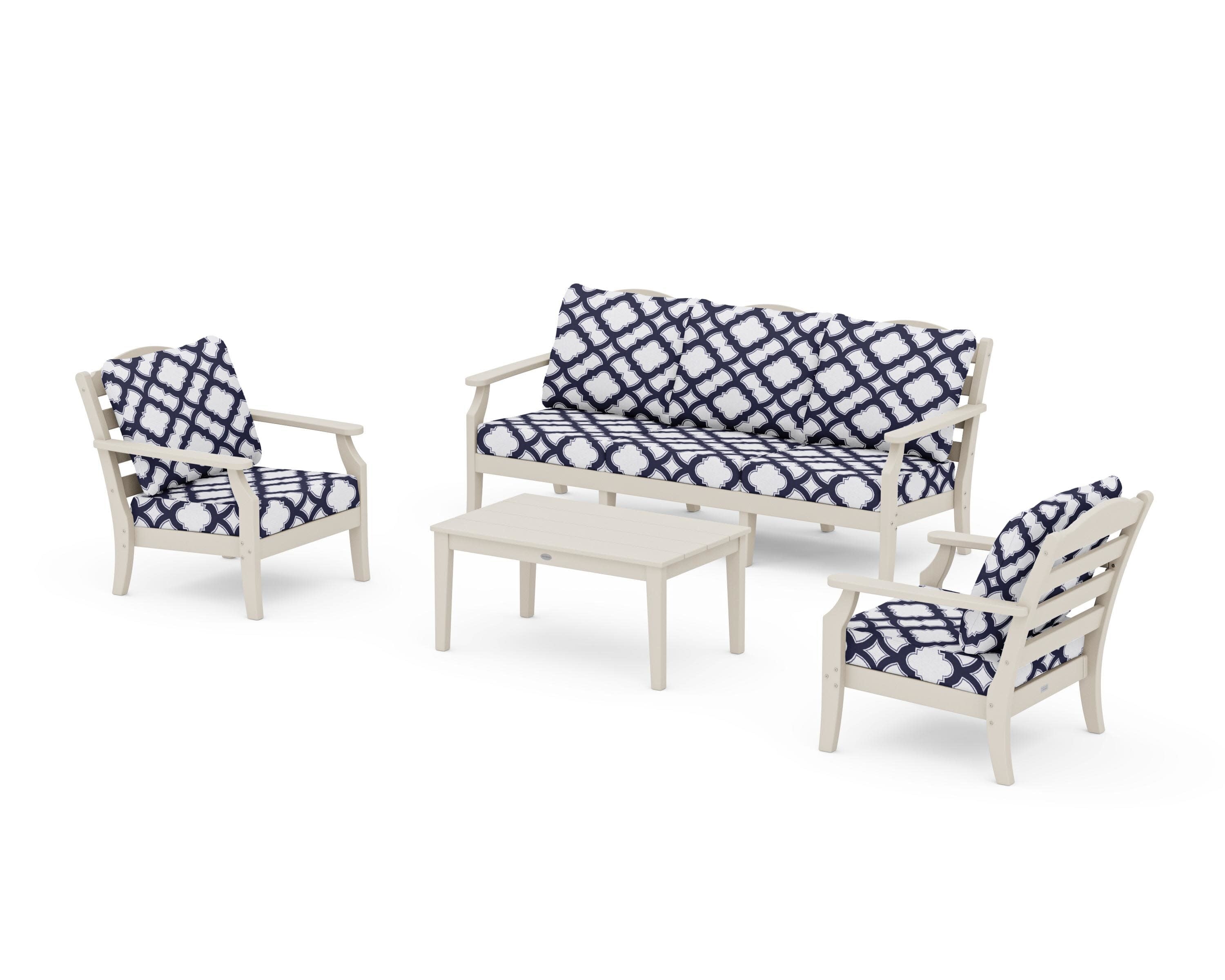 Savannah 4-Piece Deep Seating Set with Sofa in Sand / Trellis Navy