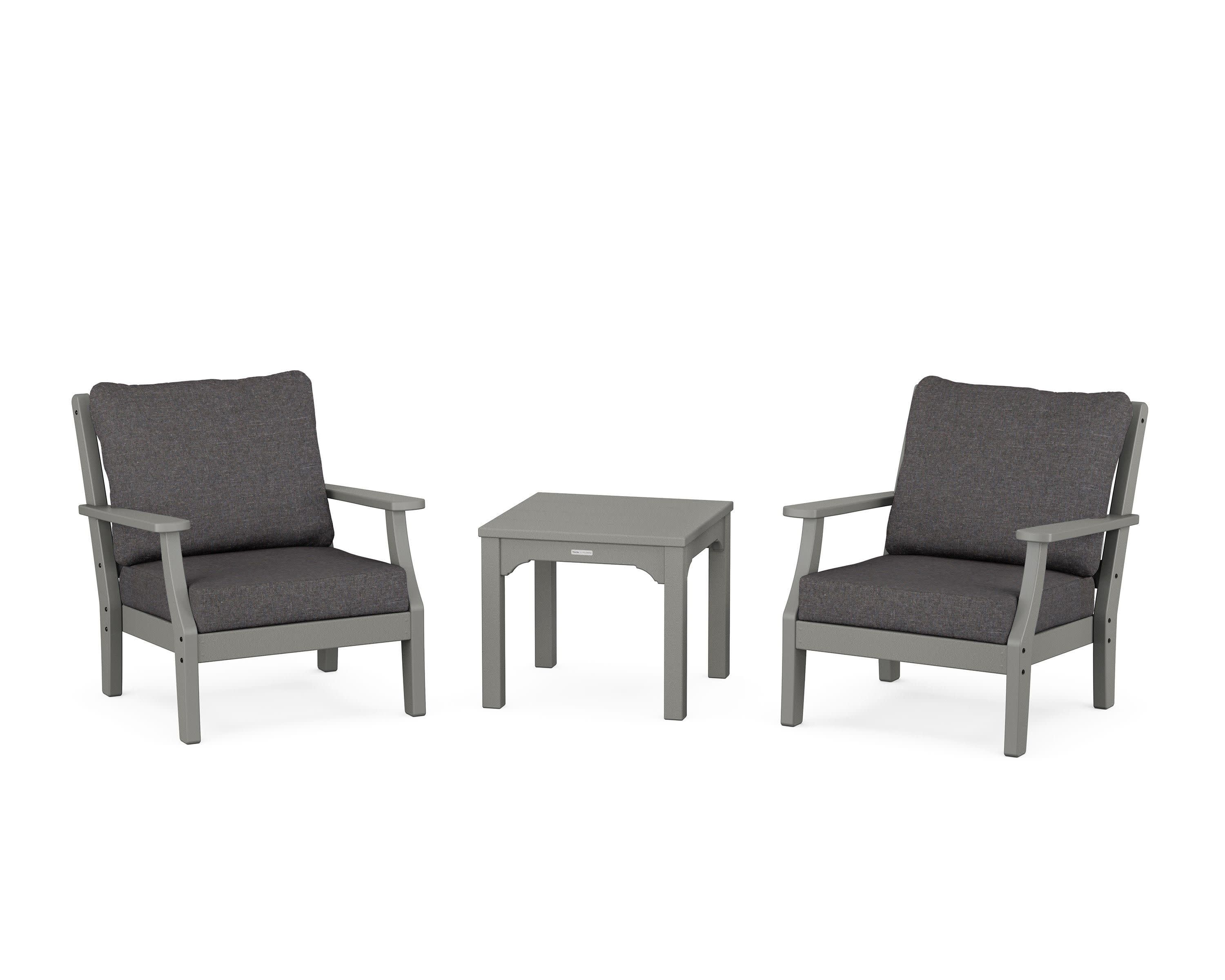 Chinoiserie 3-Piece Deep Seating Set in Slate Grey / Ash Charcoal