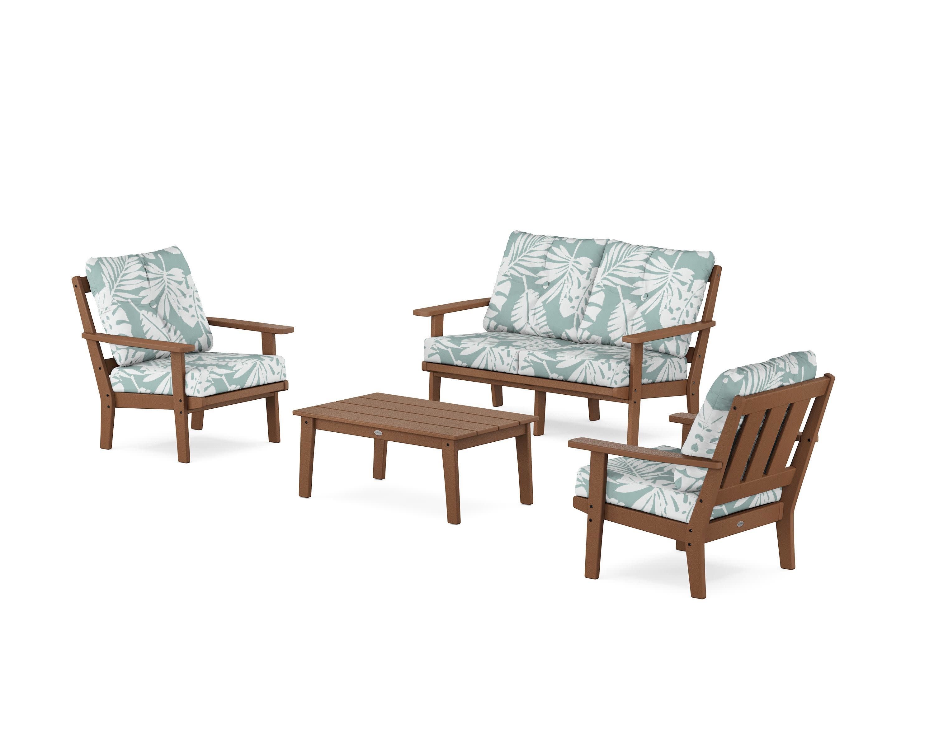 Oxford 4-Piece Deep Seating Set with Loveseat in Teak / Leaf Glacier Spa