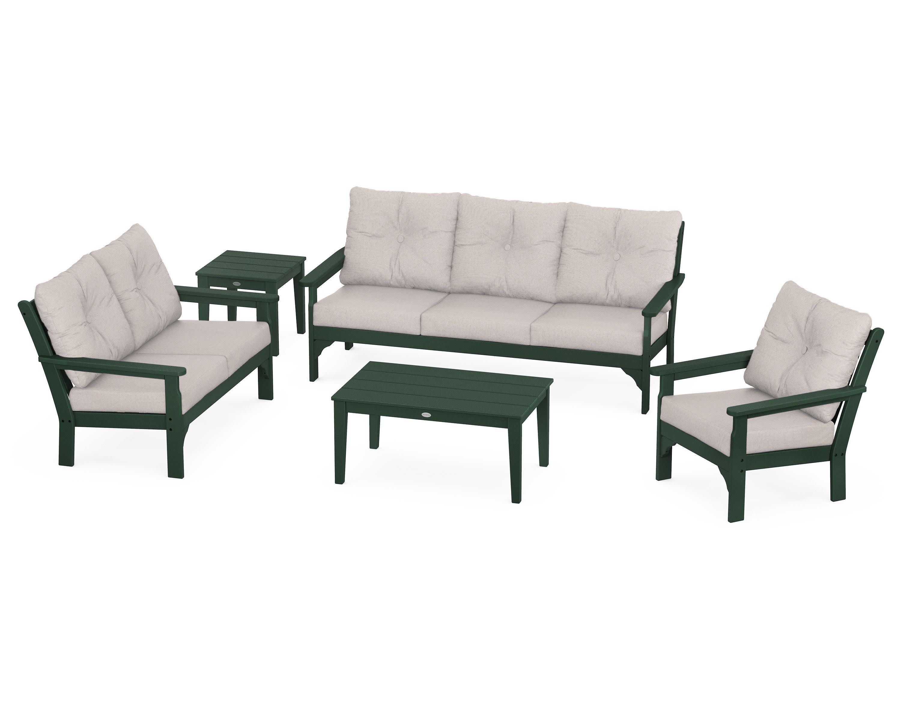 Vineyard 5 Piece Deep Seating Set in Green / Dune Burlap