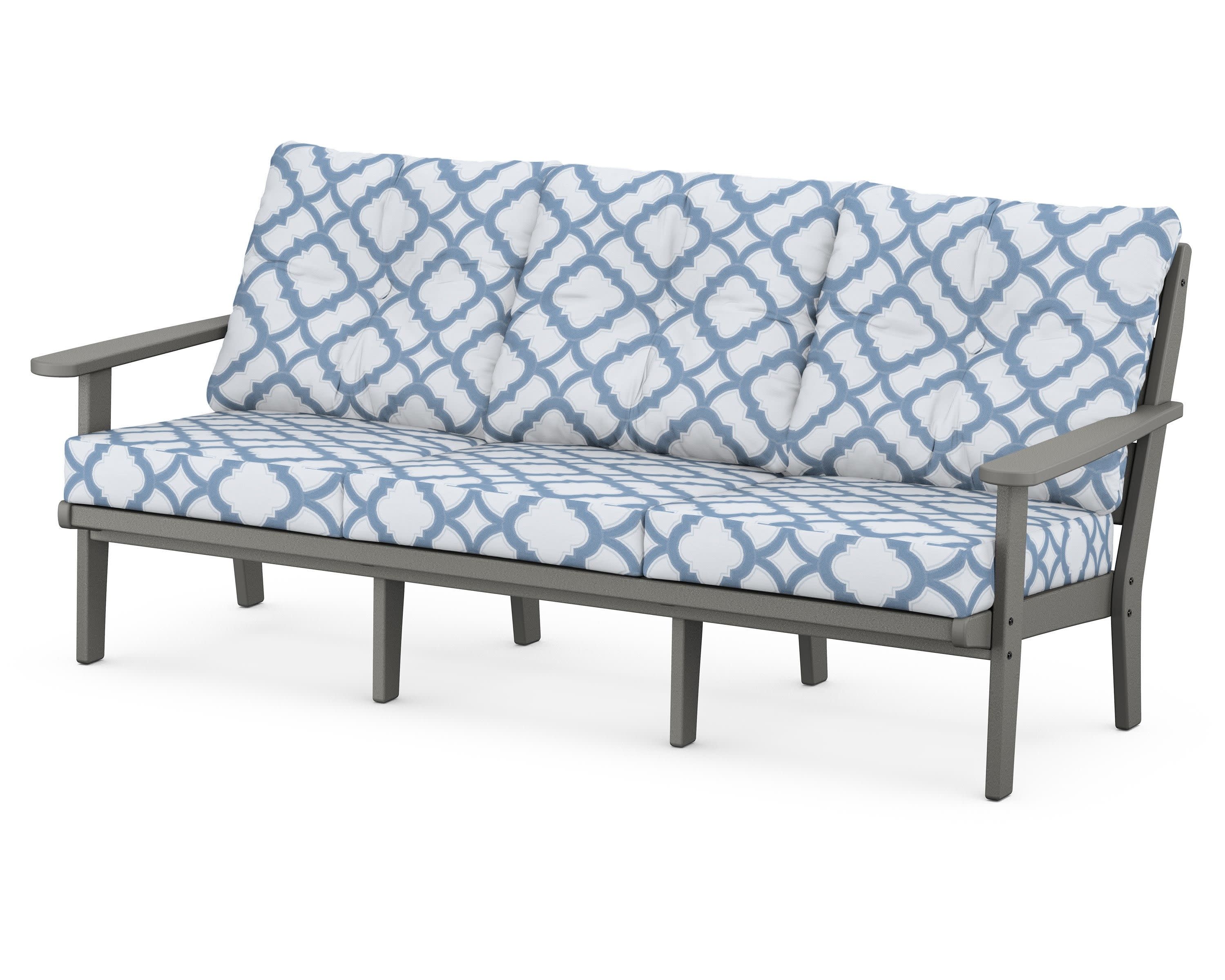 Lakeside Deep Seating Sofa in Slate Grey / Trellis Sky Blue