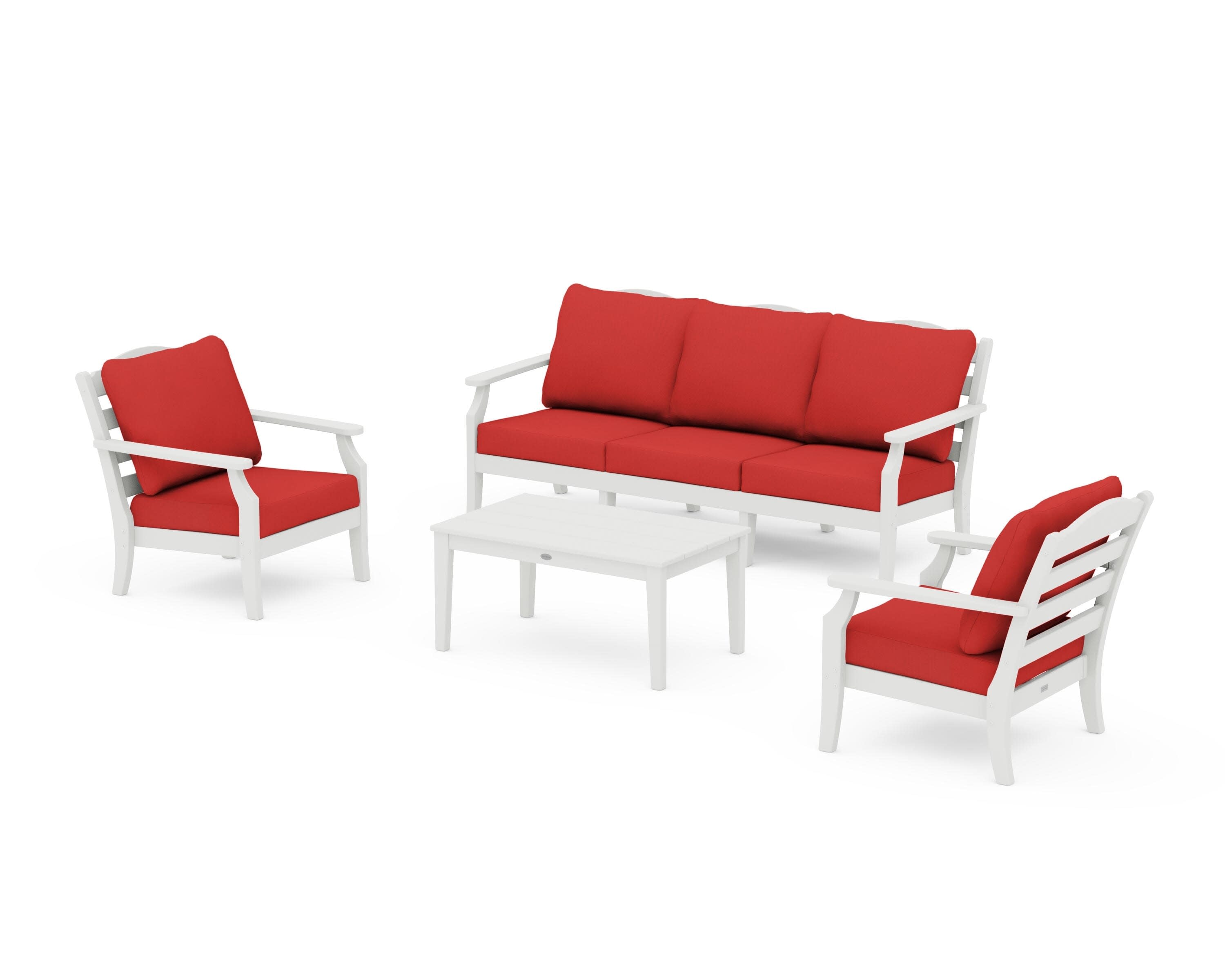 Savannah 4-Piece Deep Seating Set with Sofa in Vintage White / Crimson Linen