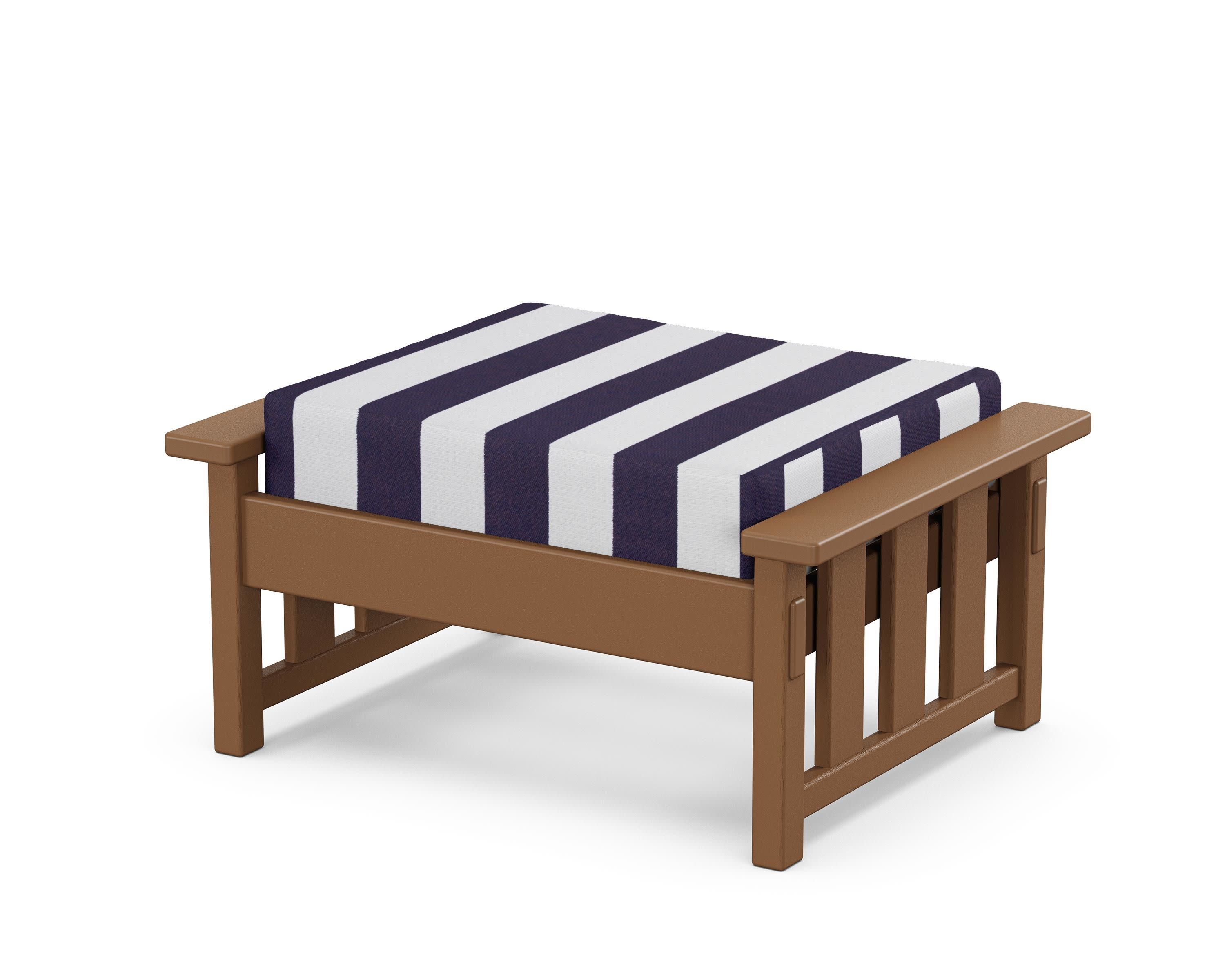 Acadia Deep Seating Ottoman in Teak / Cabana Stripe Navy