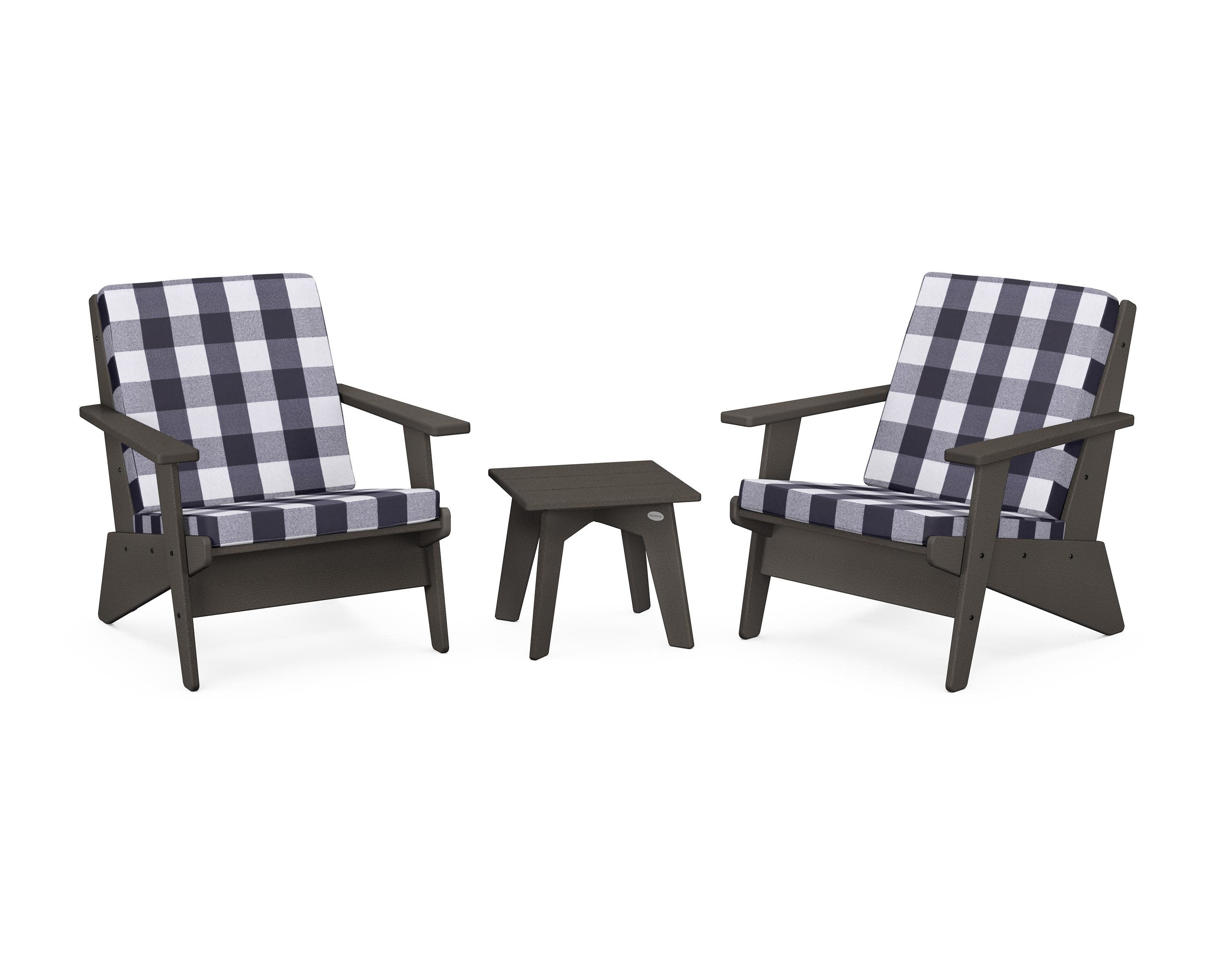 Riviera Modern Lounge 3-Piece Set in Vintage Coffee / Buffalo Plaid Navy
