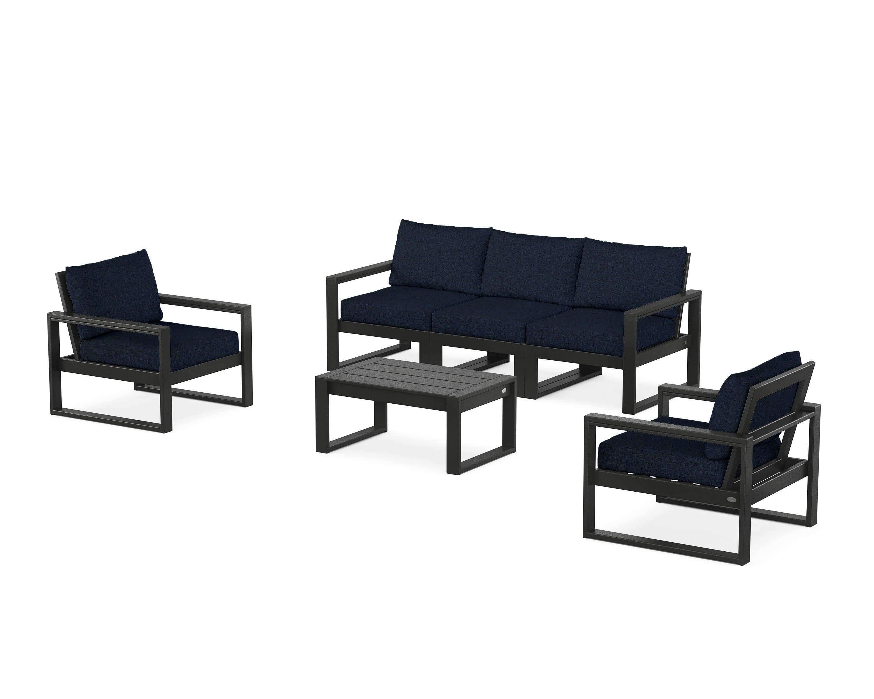EDGE Sectional 4-Piece Deep Seating Set with Sofa in Black / Marine Indigo