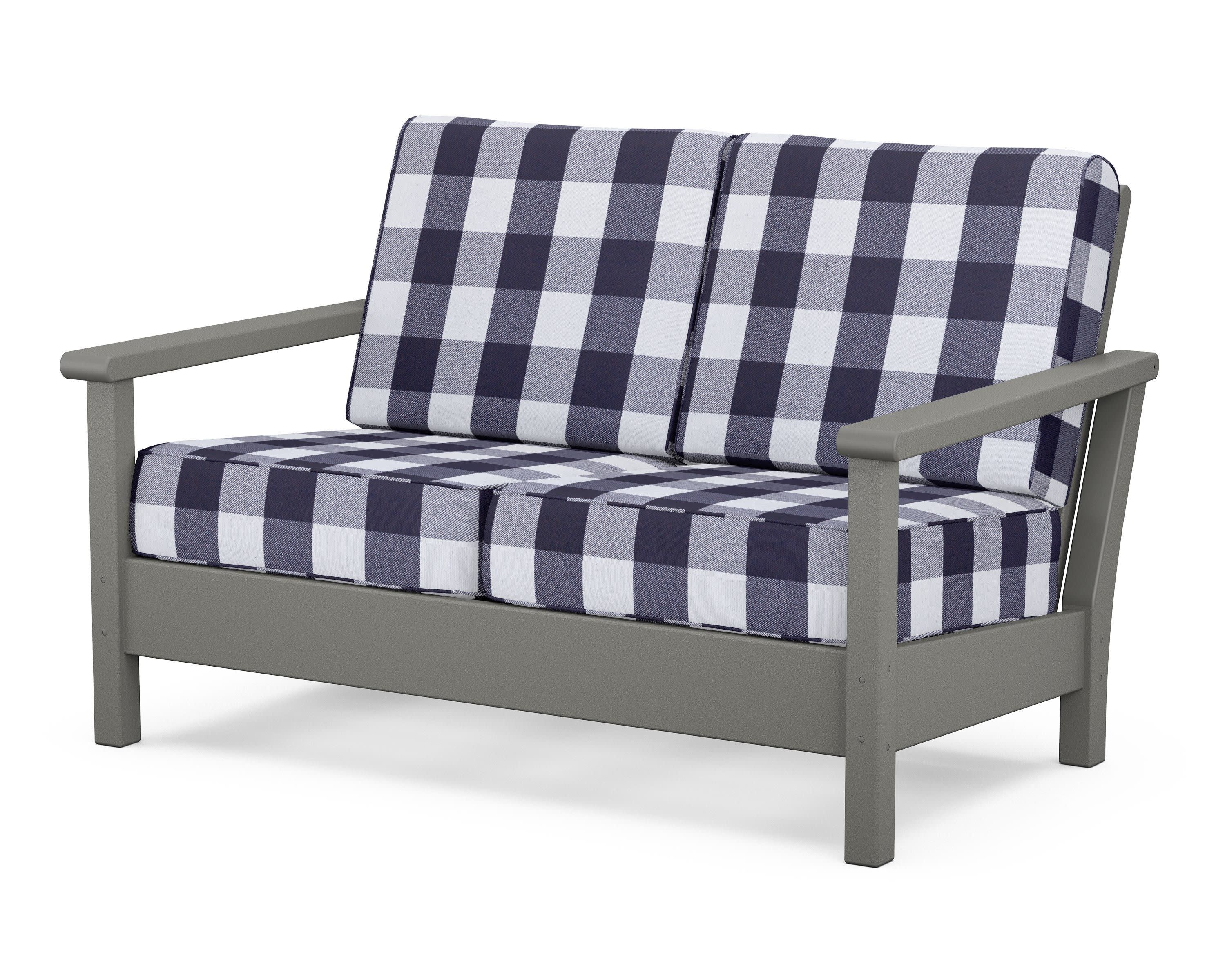Harbour Deep Seating Loveseat in Slate Grey / Buffalo Plaid Navy
