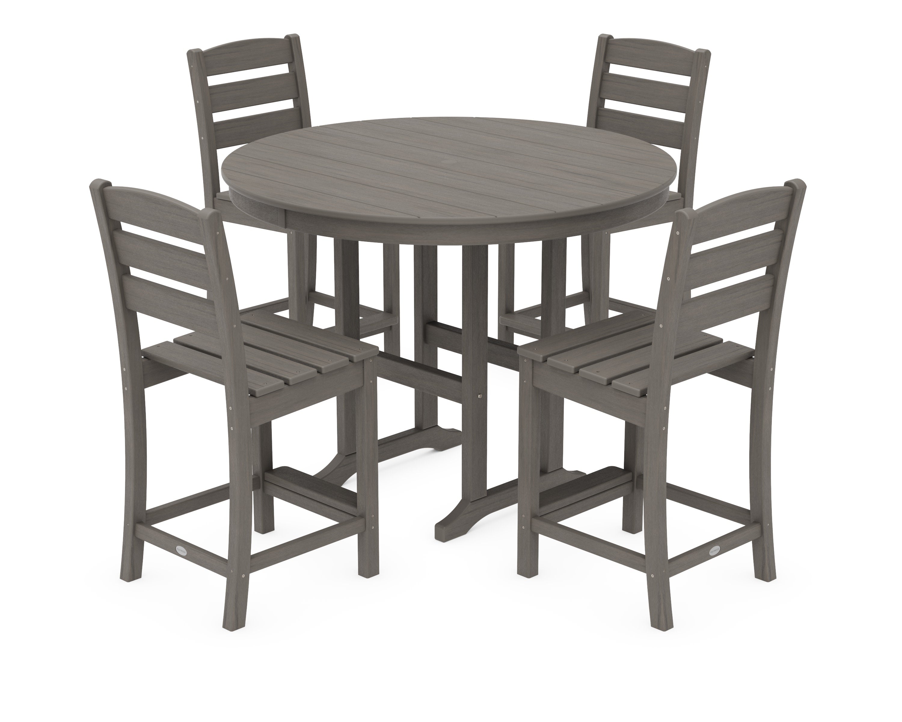 Lakeside 5-Piece Farmhouse Round Side Chair Counter Set in Driftwood